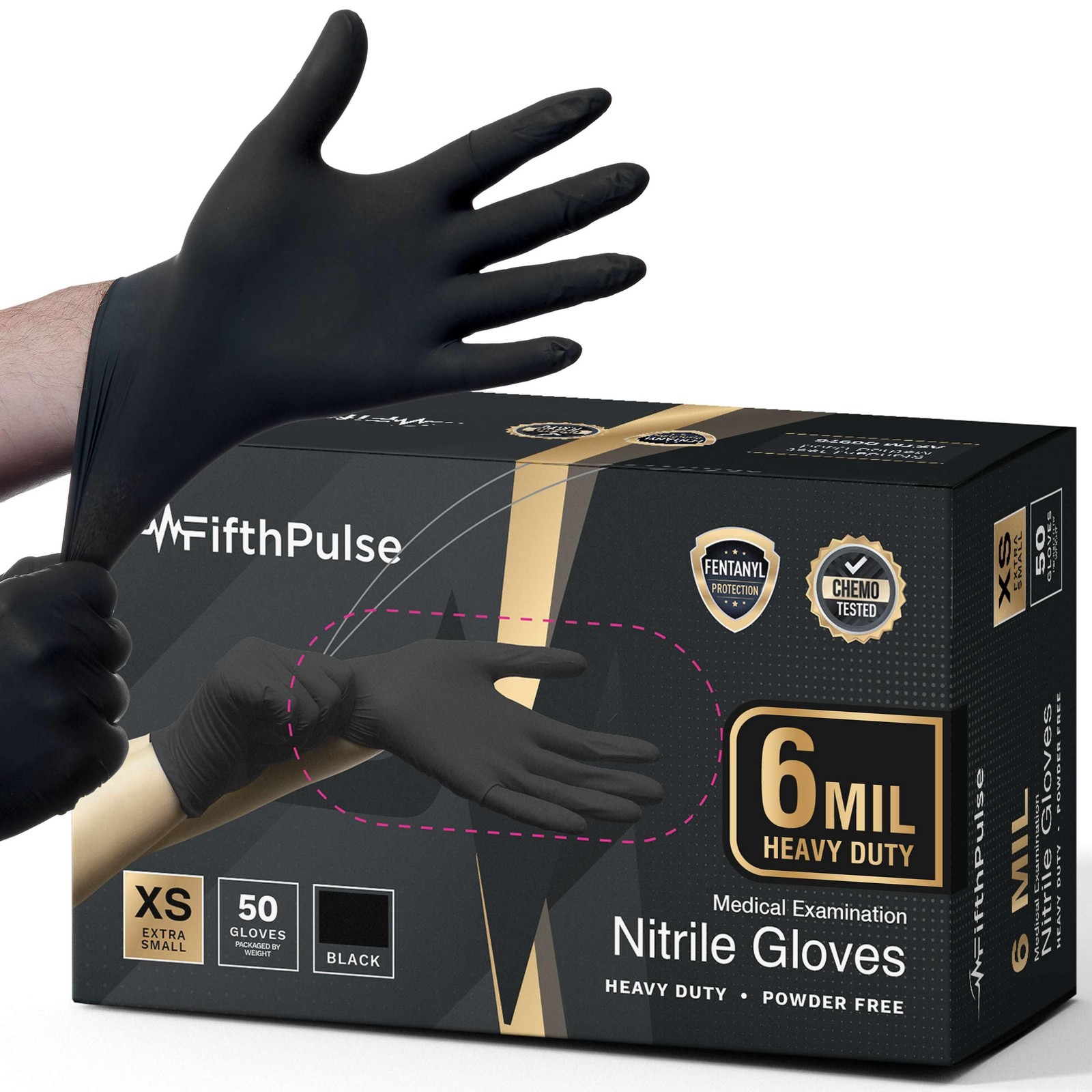 50Pk 6 Mil Black Nitrile Gloves Heavy Duty Disposable Mechanic Food Prep XSmall