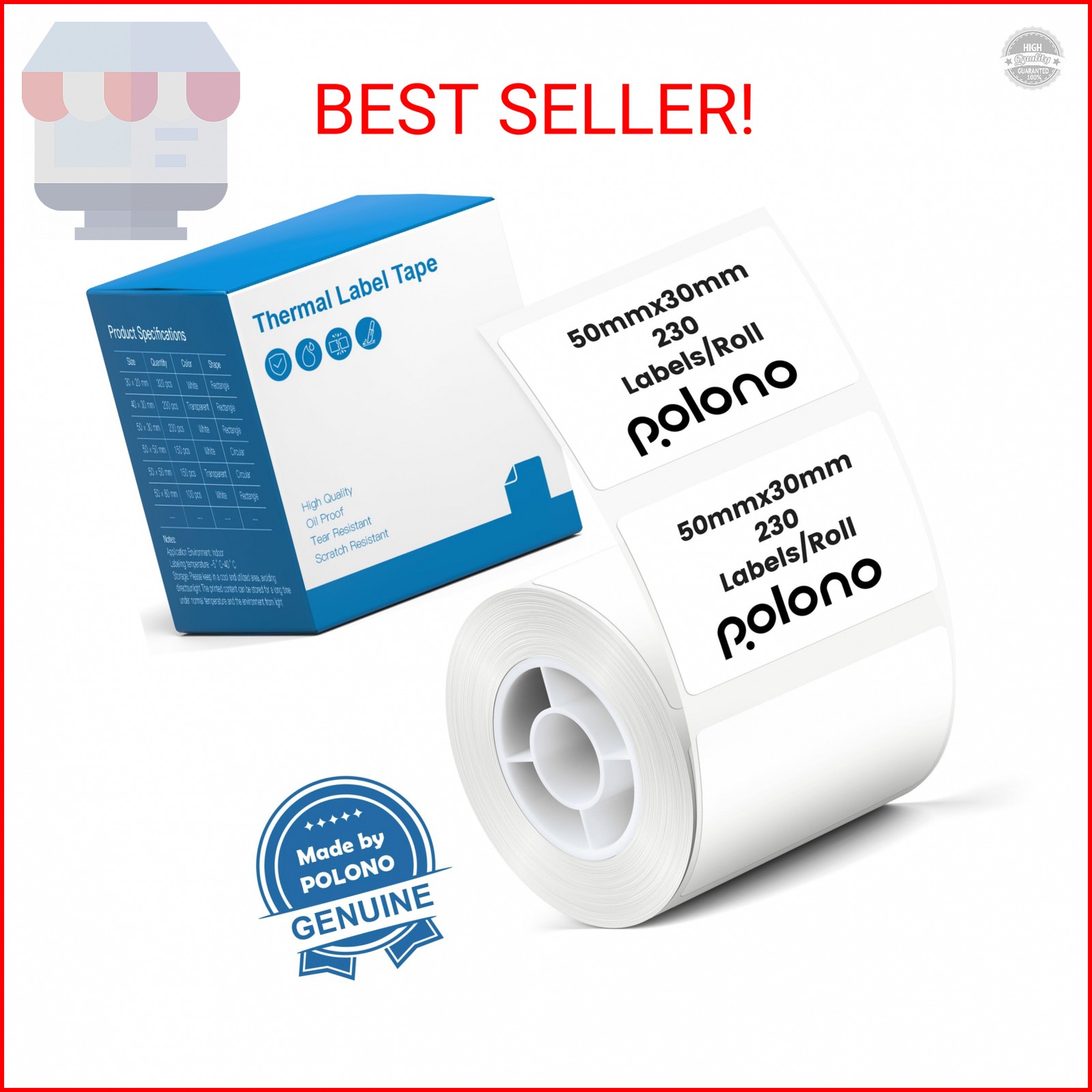 POLONO Thermal Labels for PM220S Label Maker, 1.97″x1.18″ (50x30mm), Multi-Purpo