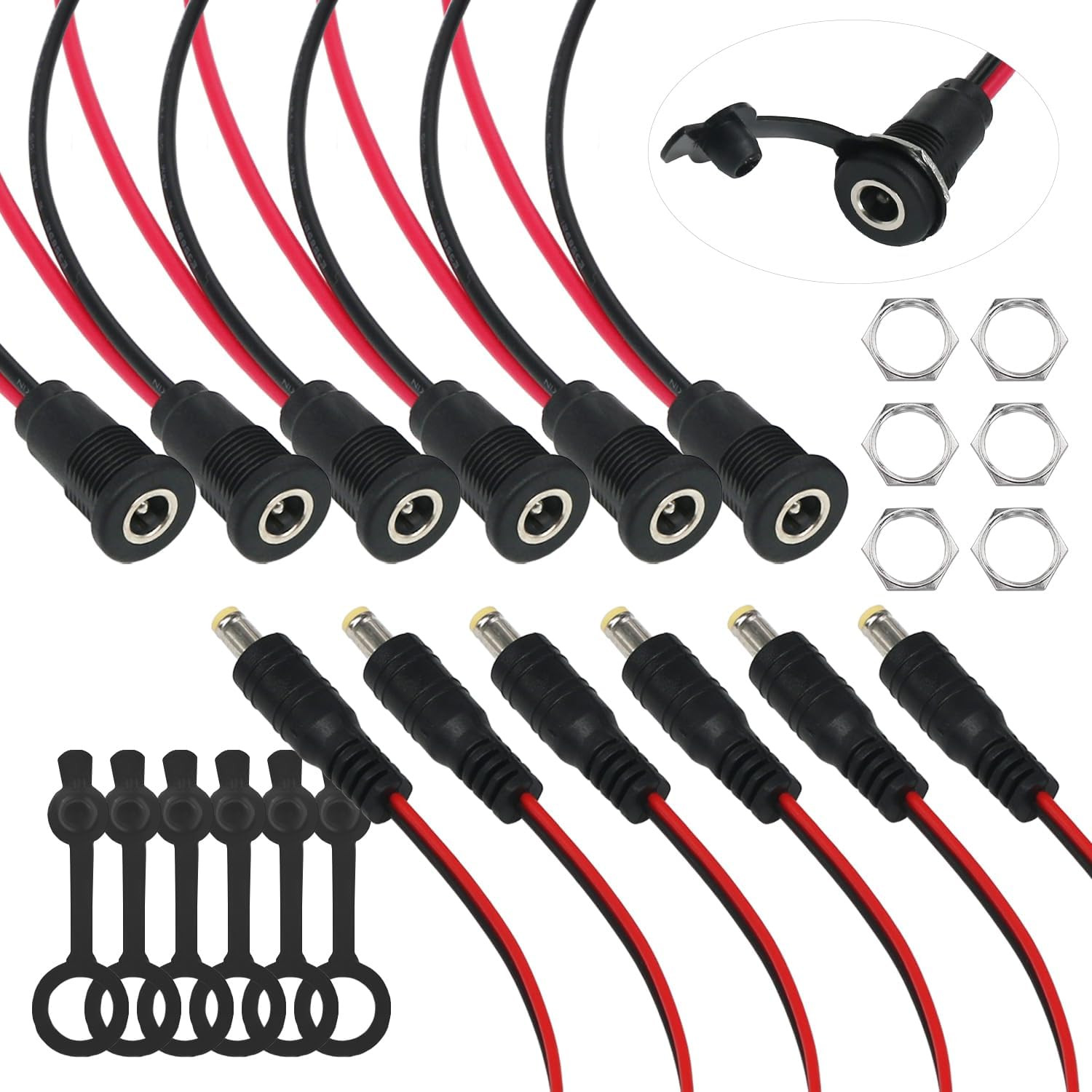 6 Sets 5.5 X 2.1Mm DC Power Jack Threaded Female Panel Mount Barrel Connector Ad