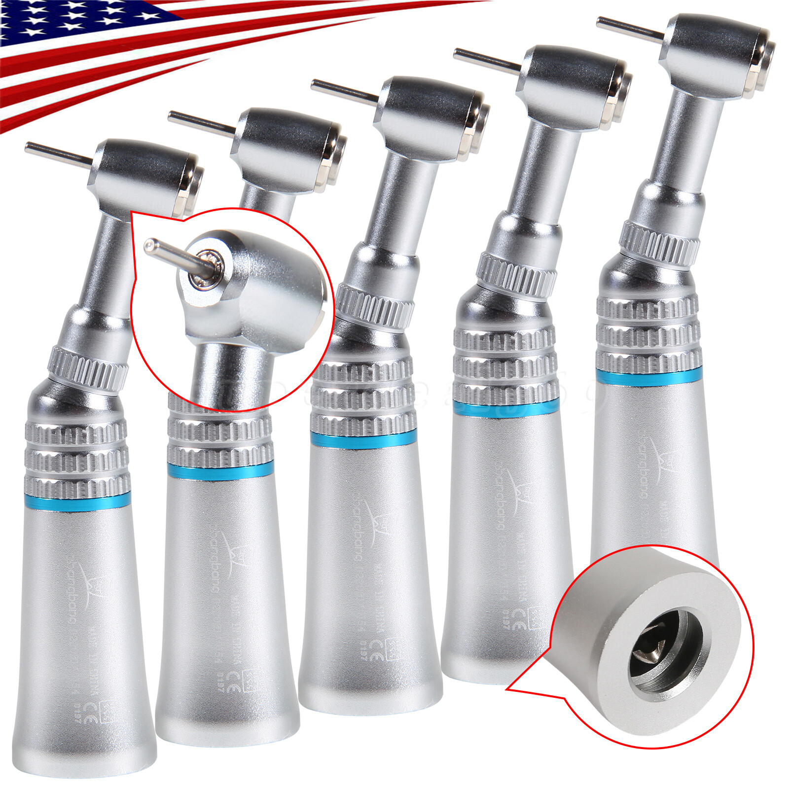 5Pcs Dental Low Speed Push Button Contra Angle Handpiece Fit FG1.6mm burs Yabang