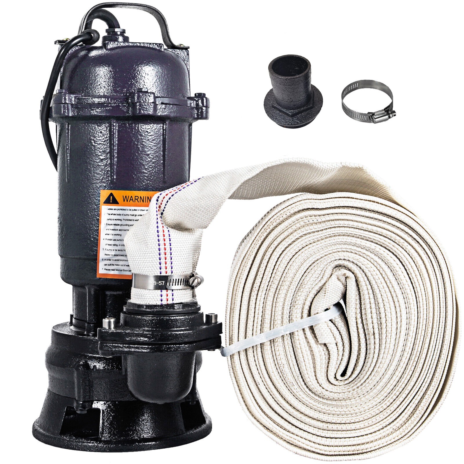 2HP Submersible Sump Pump 1500W Cast Iron Sewage Pump 6498GPH w/66ft HOSE 220V