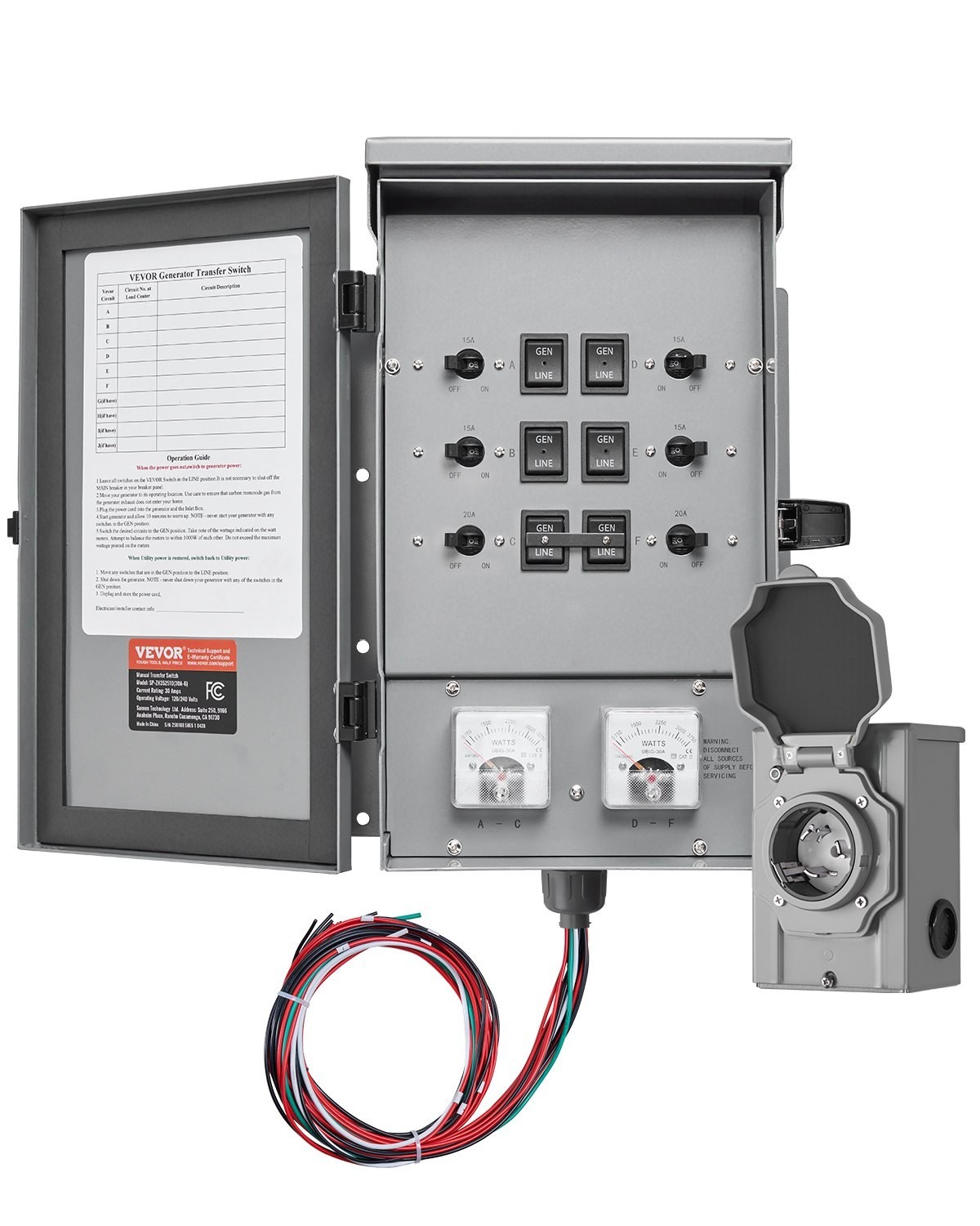 VEVOR Manual Transfer Switch, 30-Amp 6-Circuit, Generator Transfer Switch