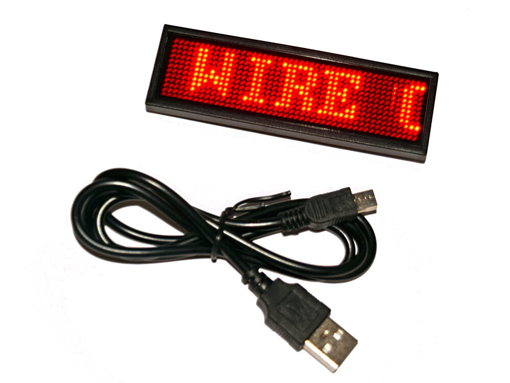 RED LED Digital Scrolling Message Name Tag Badge Bluetooth/PC Programmable NEW!