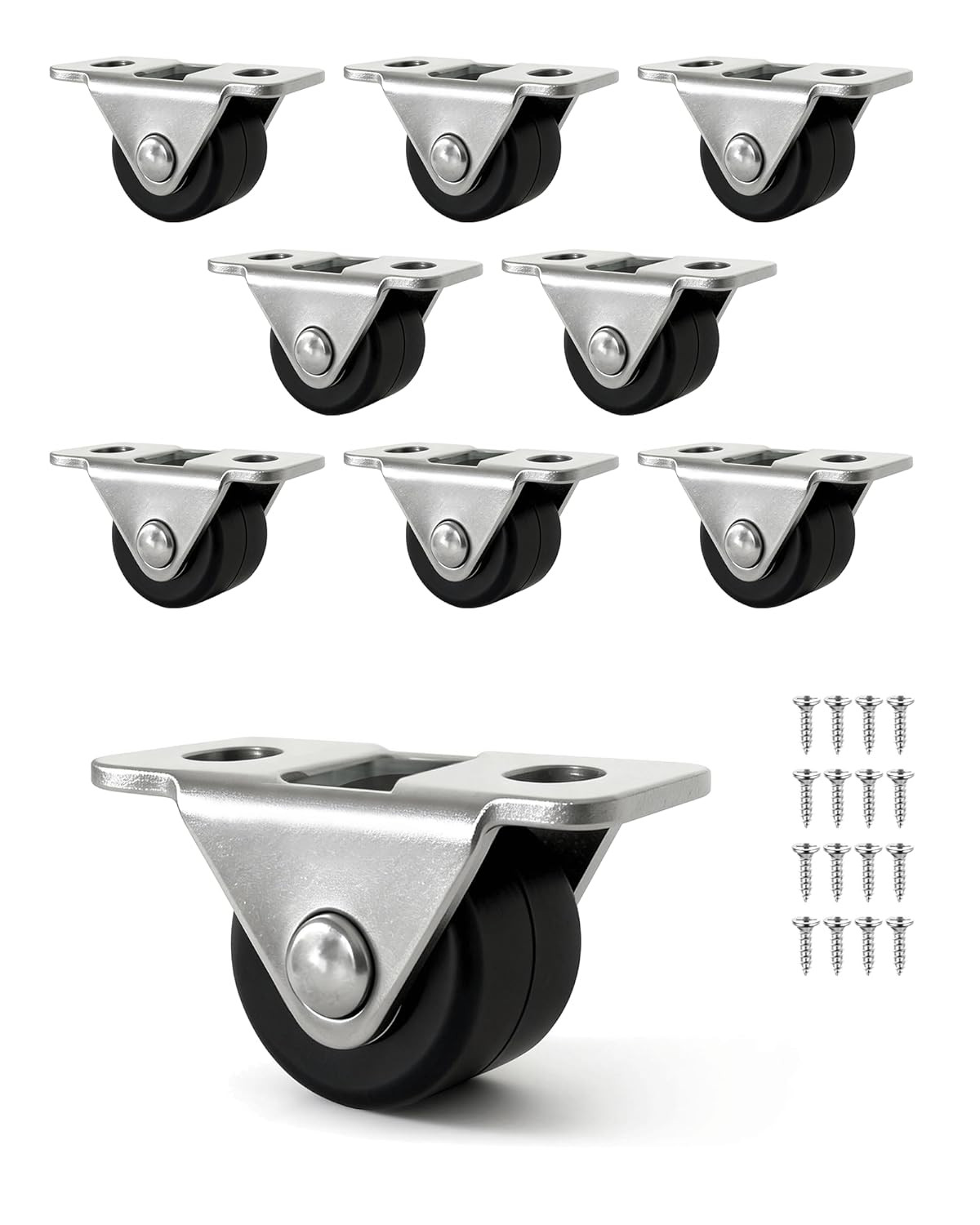 8 Pack Mini Fixed Caster Wheels – 1/2 Inch Small Silent Rigid Plate Casters for