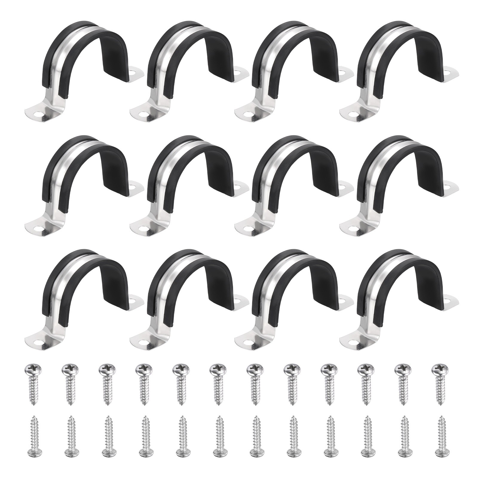 12Pcs 42mm(1-5/8″) Cable Clamp, Rubber Coated Cushion Pipe Clamps, Black