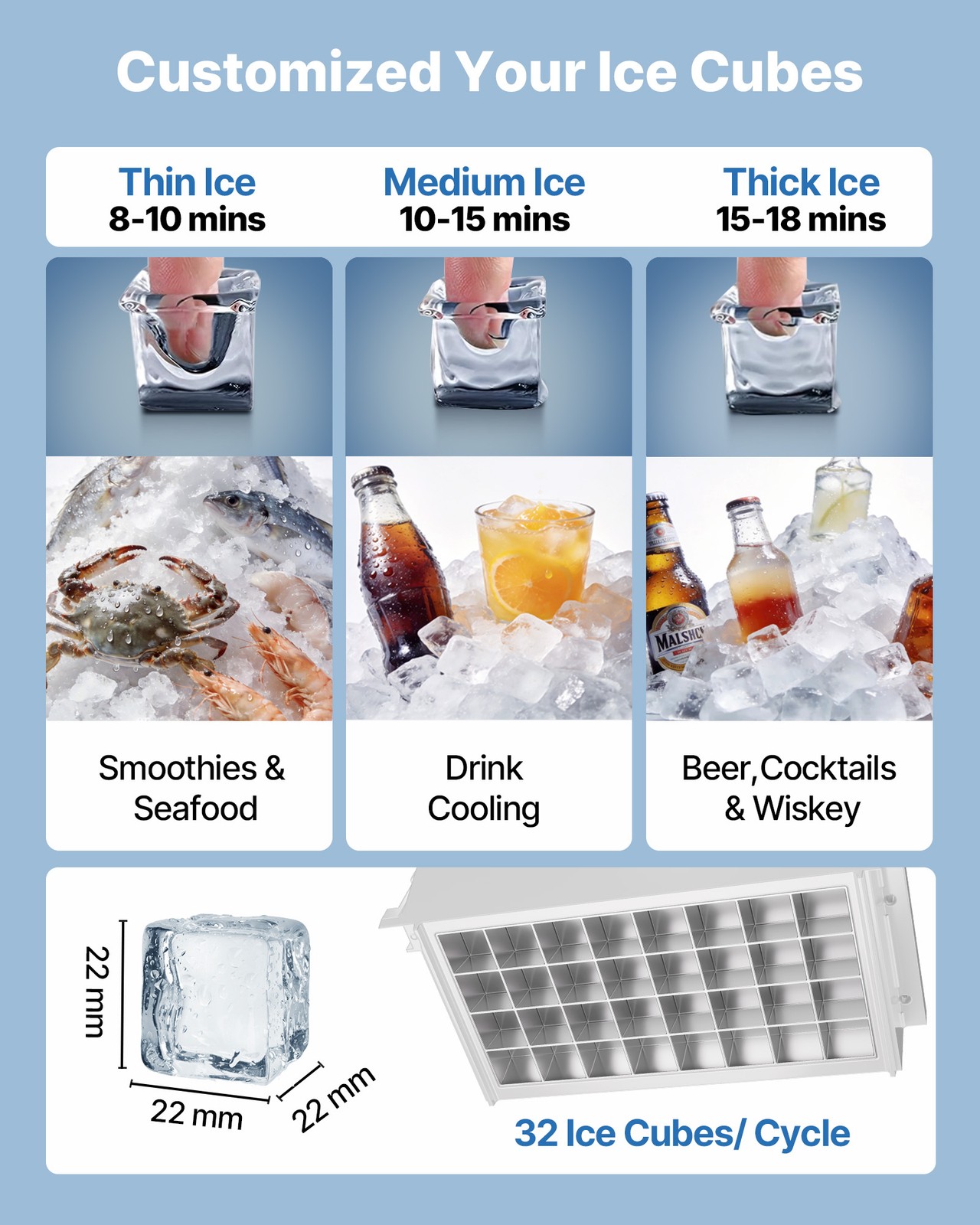 VEVOR Commercial Ice Maker 80 lbs/24h Ice Machine 13 lbs Storage Bar Restaurant