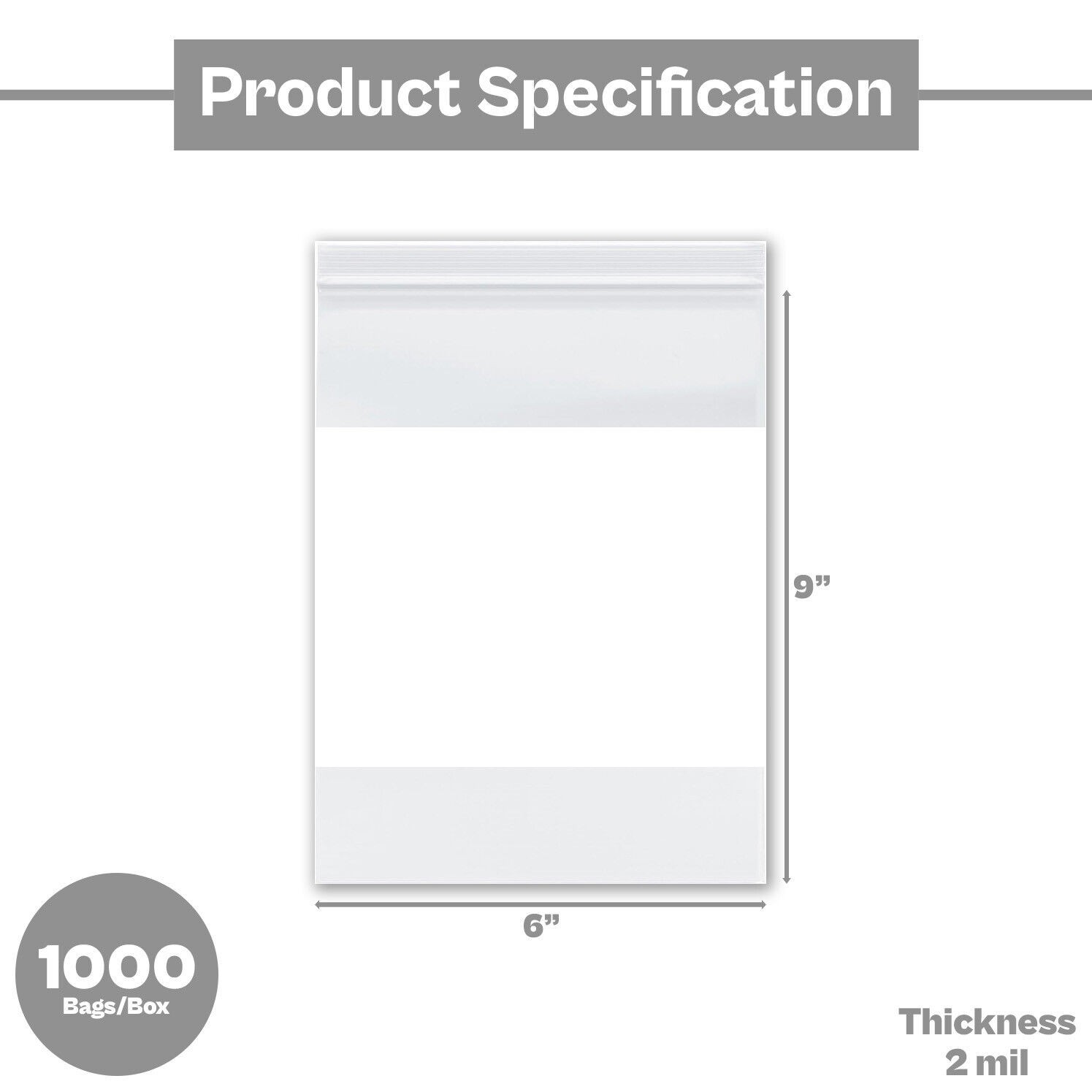 1000 Clear Reclosable Plastic Top Zip Lock Bags With White Block 6″ x 9″-2 Mil