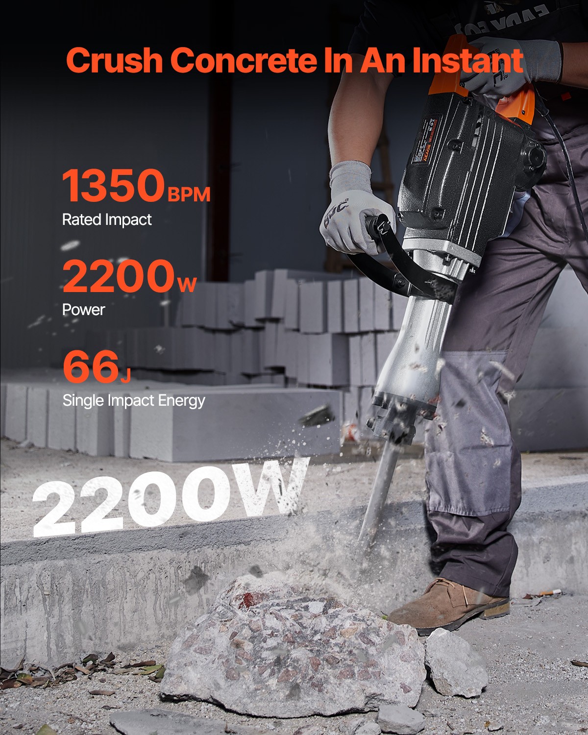 VEVOR Demolition Jack Hammer Concrete Breaker 2200W Electric Hammer