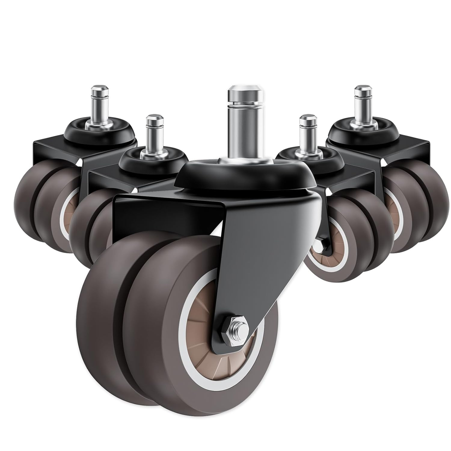 2 Inch Office Chair Wheels (Set of 5), Heavy Duty Grey Rubber Chair Casters Repl