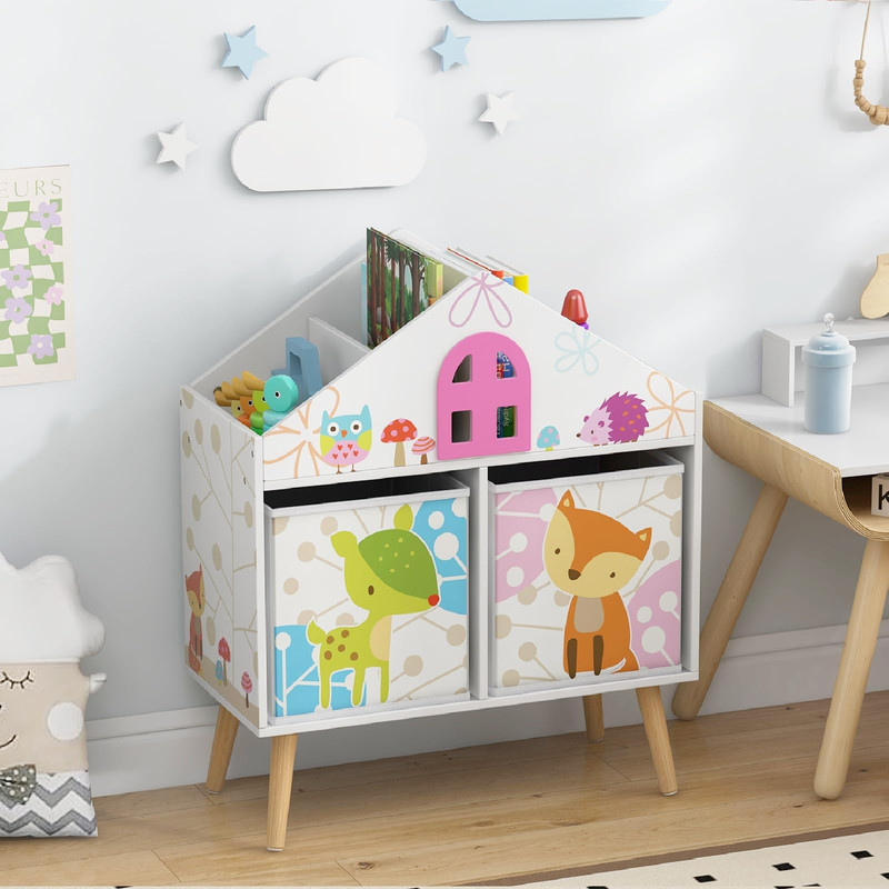 Costzon Kids Dollhouse Bookshelf Wooden Bookcase For Children Toy Storage