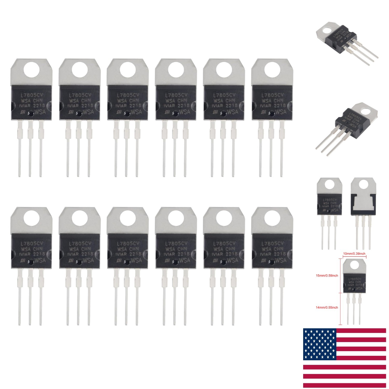 12Pcs L7805CV 5V 1.5A Voltage Regulators with Thermal Protection for Circuits