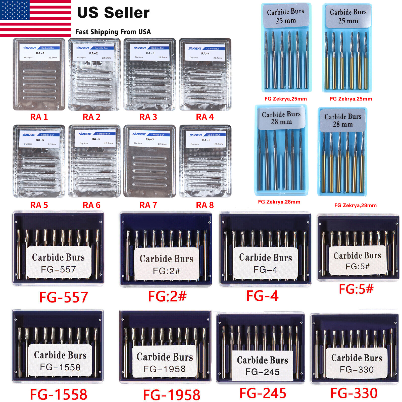 Dental Tungsten Carbide Bur FG RA CA HP Drills Burr For High/Low Speed Handpiece