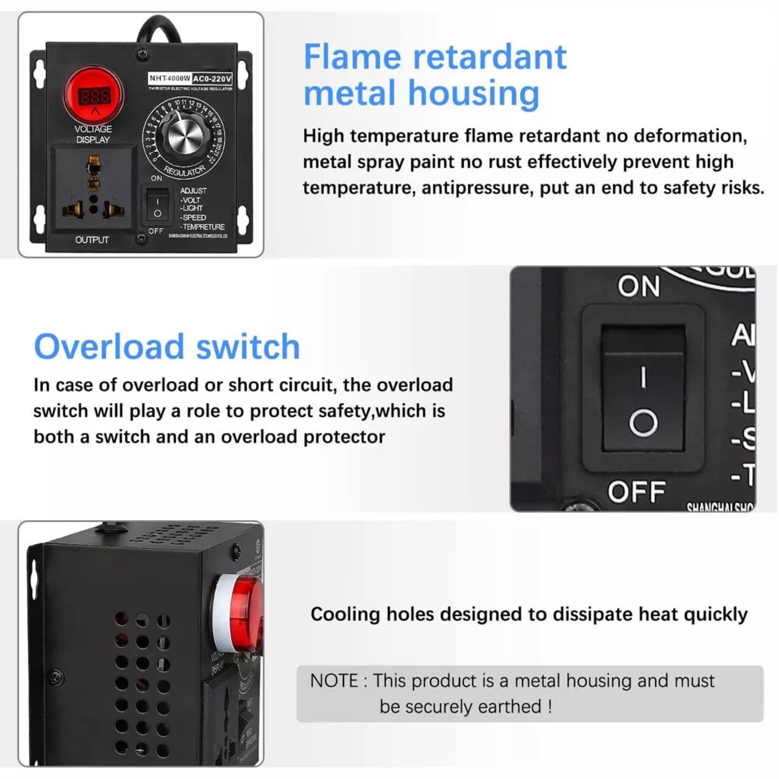 AC 110V/220V 4000W New SCR Electronic Voltage Regulator Fan Speed Controller