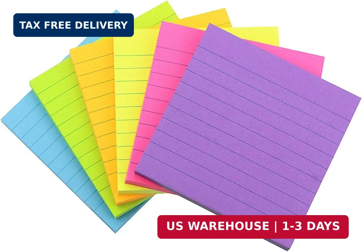 Early Buy 6 Bright Color Lined Sticky Notes Self-Stick Notes 3 in x 3 in, 100 Sh