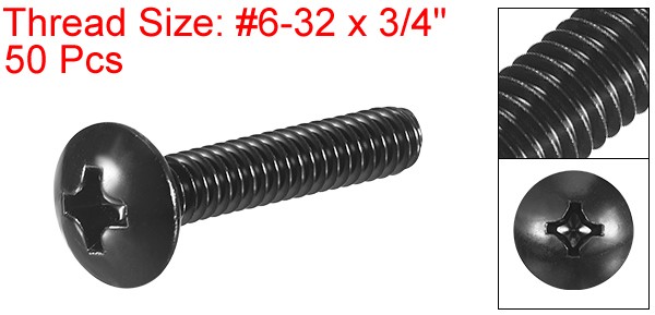 #6-32 x 3/4″ Truss Head Machine Screws 304 Stainless Steel Black 50 Pcs