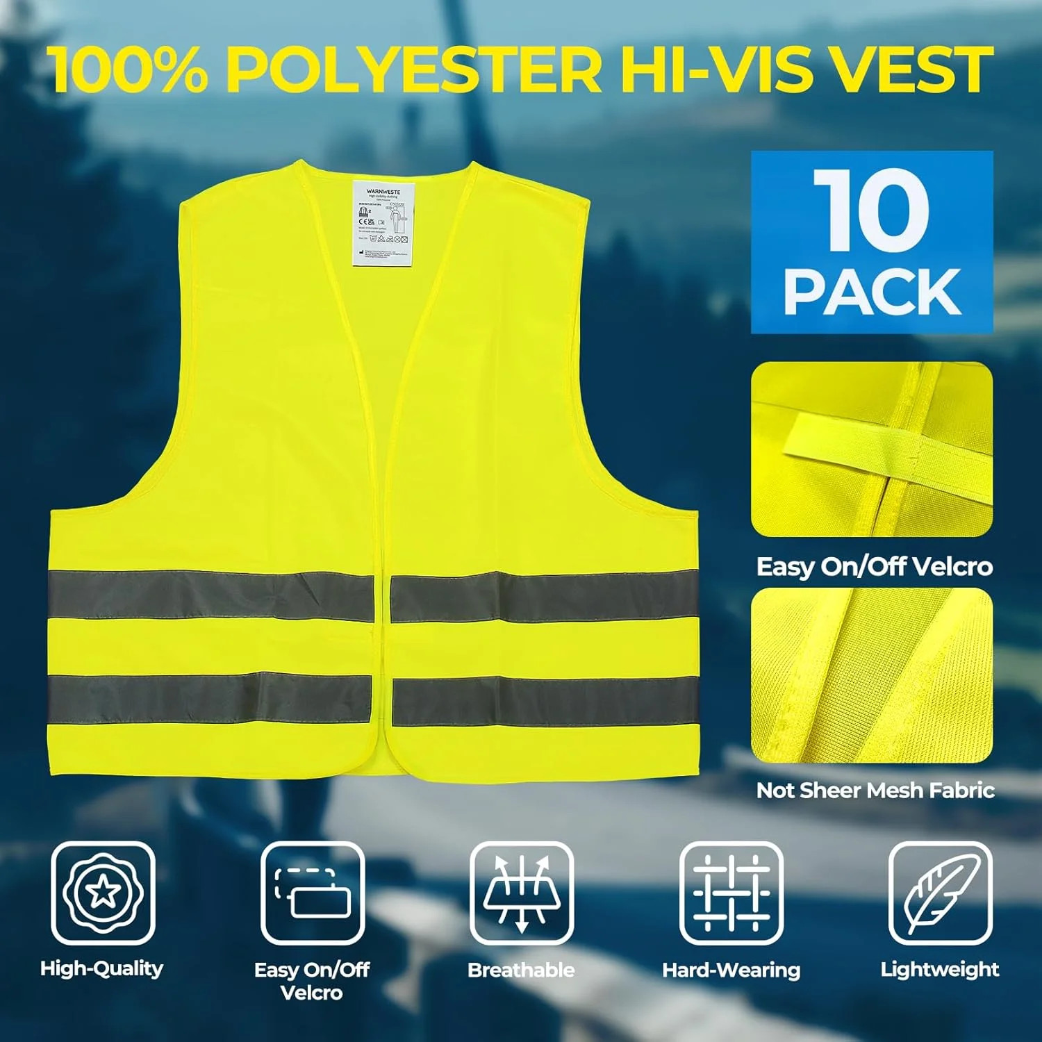 10 Pack Yellow Safety Vests, Bulk High Visibility Vest for Men / Woman, Adult Re