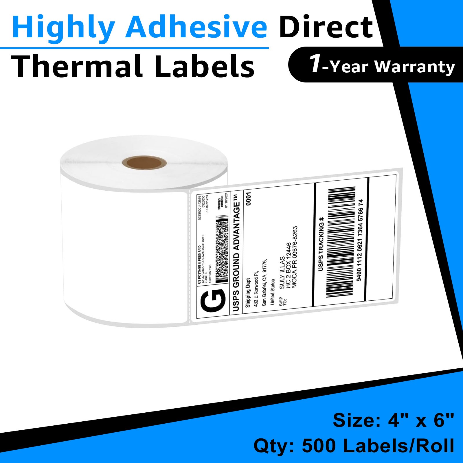 Direct Thermal Shipping Labels 4″x6″ Thermal 500 Labels Per Roll Strong Adhesive