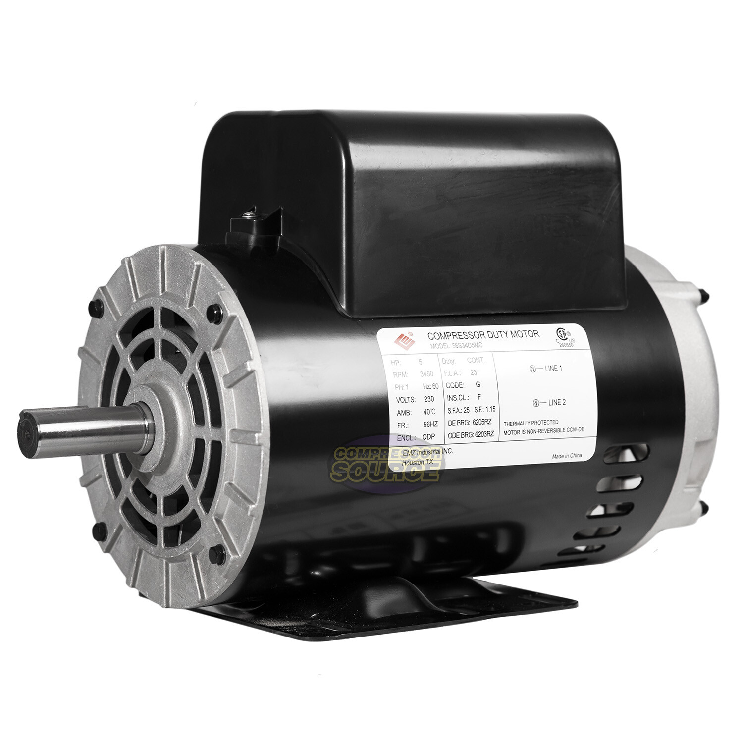 5 HP Compressor Duty Electric Motor 230V 1 Phase 56HZ Frame 7/8″ Shaft 3450 RPM