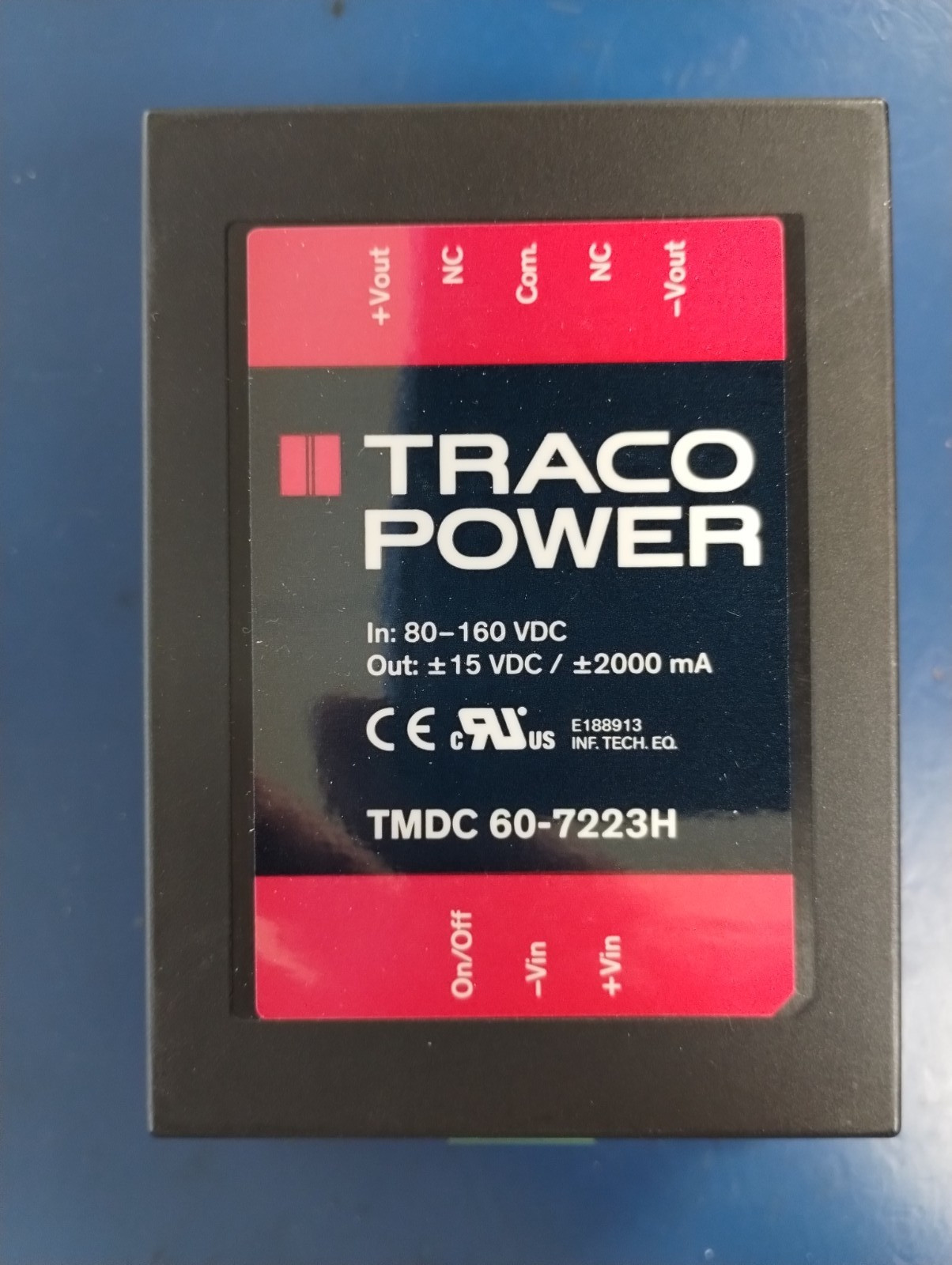 TRACO POWER TMDC 60-7223H DC/DC Converter – 60W 80-160Vin +/-15V 2A Chassis mnt