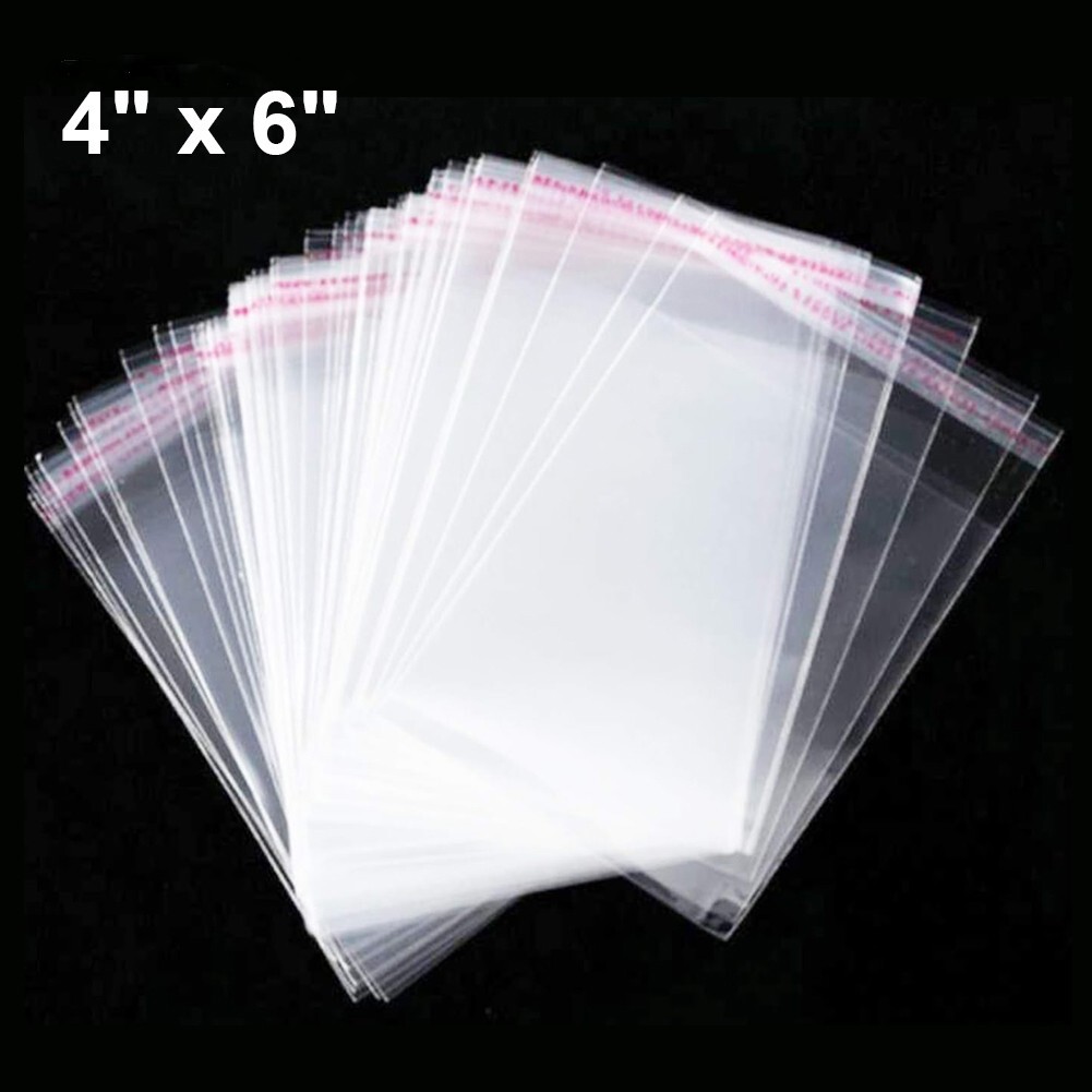 100PCS 4″ x 6″ Clear Resealable Self Adhesive Cello Tape OPP Poly Plastic Bags