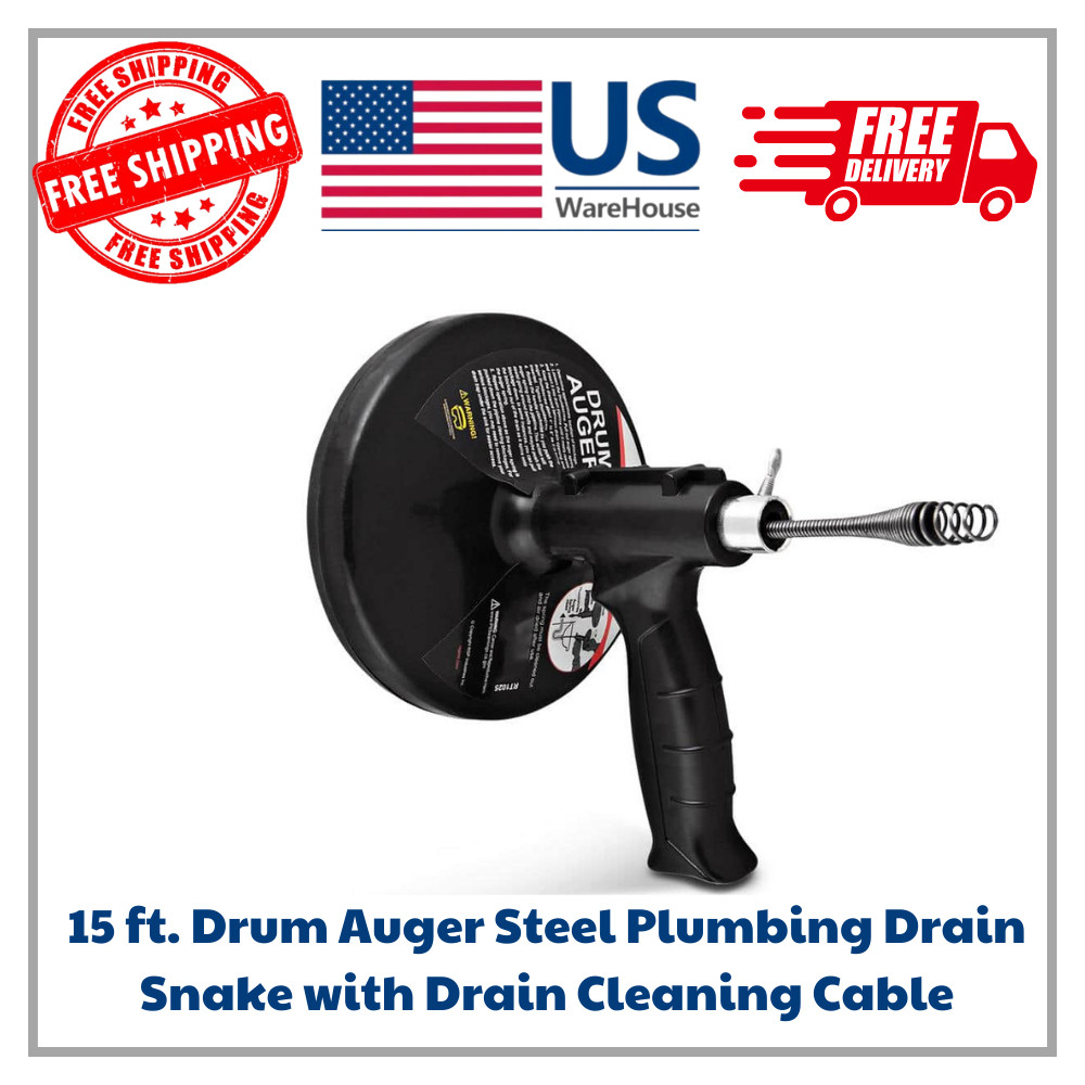 15 ft. Drum Auger Steel Plumbing Drain Snake with Drain Cleaning Cable