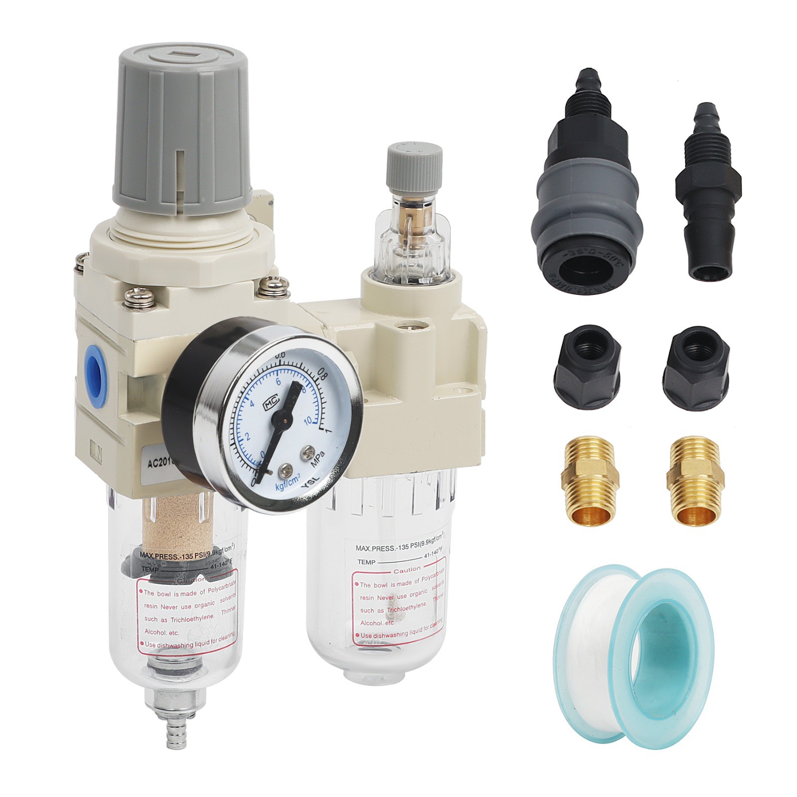 1/4″ NPT Compressed Air Filter Regulator Lubricator Water/Oil Trap Separator