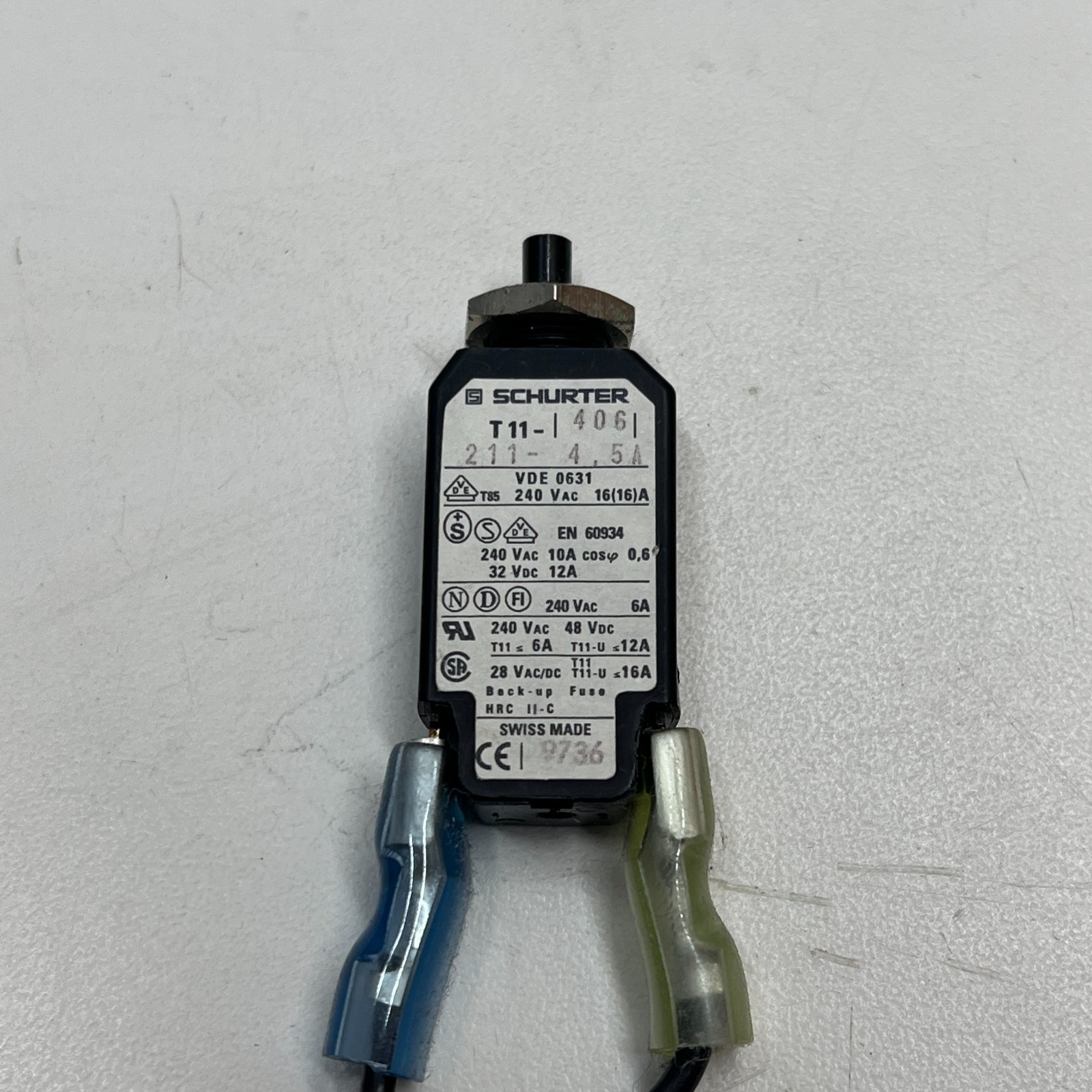 1Pc SCHURTER T11-211 4.5A 4 Thermal Circuit Breaker T11-211 Series 1 Pole