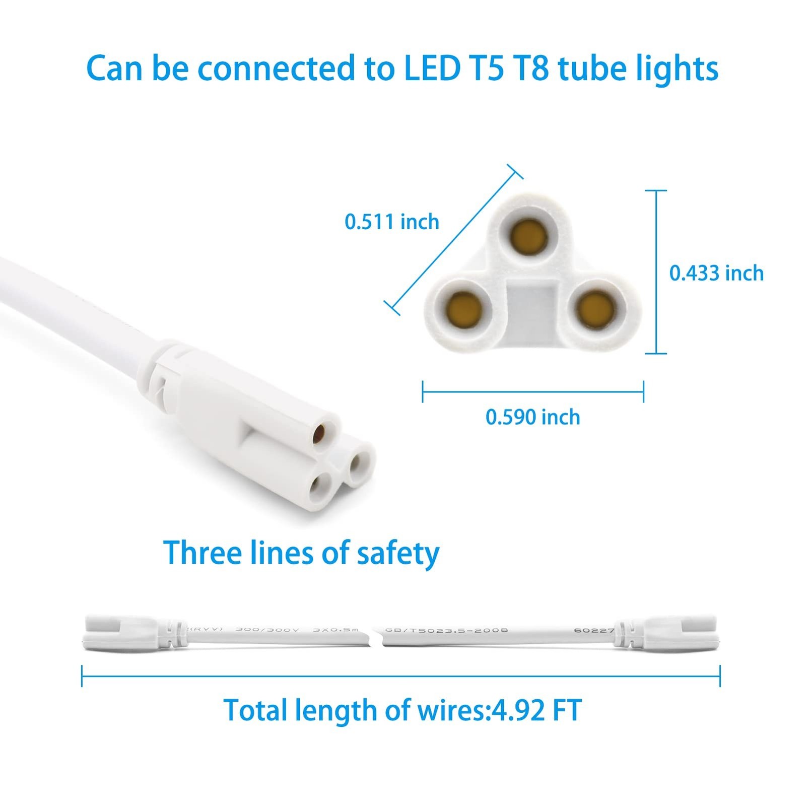 T5 T8 Led Double Ended 3 Pin Light Cable Wire Ceiling Light Daylight Led Inte…