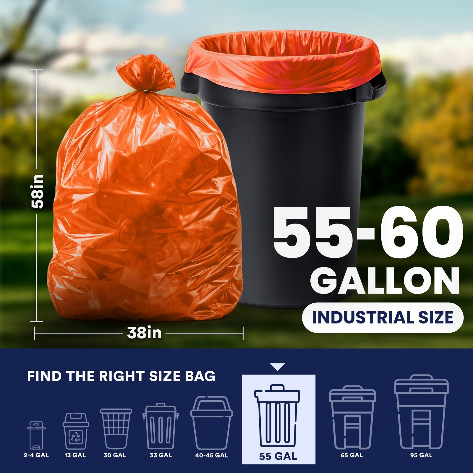 Plasticplace 55-60 Gallon Trash Bags, Orange, 1.2 Mil, 50 Count