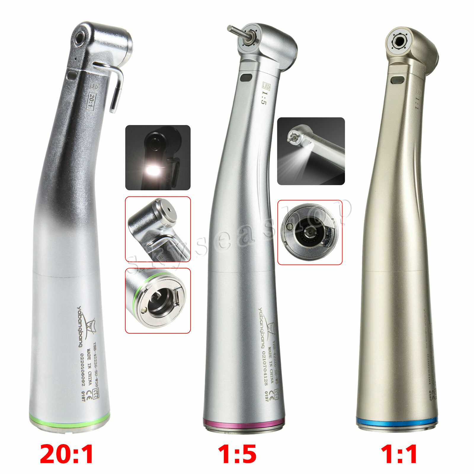Dental 1:5/ 1:4.2/ 20:1/ 1:1 LED Fiber Optic Contra Angle fit NSK Electric Motor
