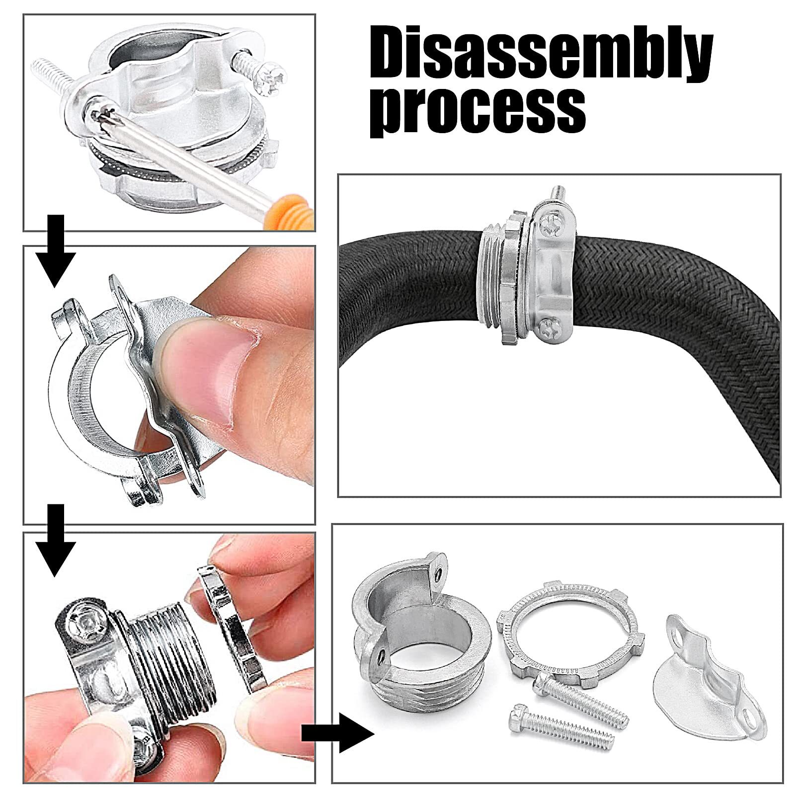 24 Pcs 1/2 Inch Clamp Type Cable Connectors for Metallic Conduit Silver-Zinc