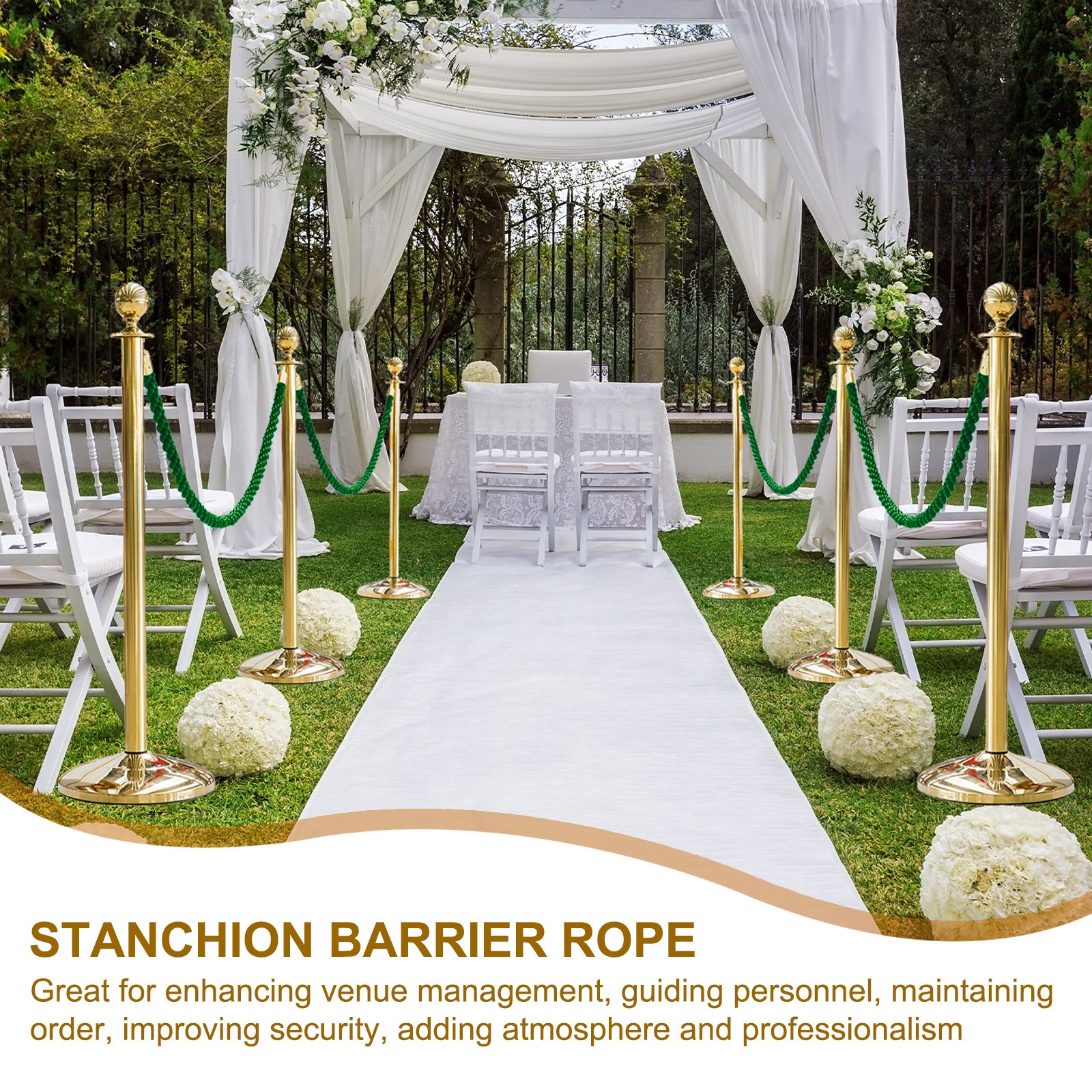 6.6 Ft/2 m Twisted Stanchion Rope Barrier Rope with Hooks Green Golden