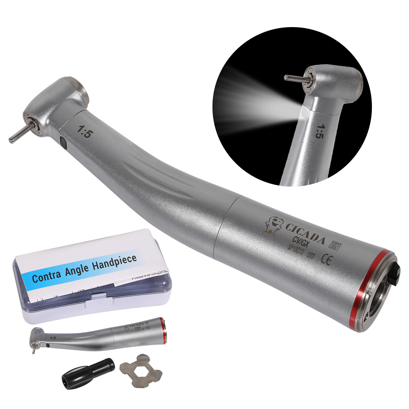 Dental 1:5 Increasing LED Optic Contra Angle Handpiece Inner water channel CV/GX