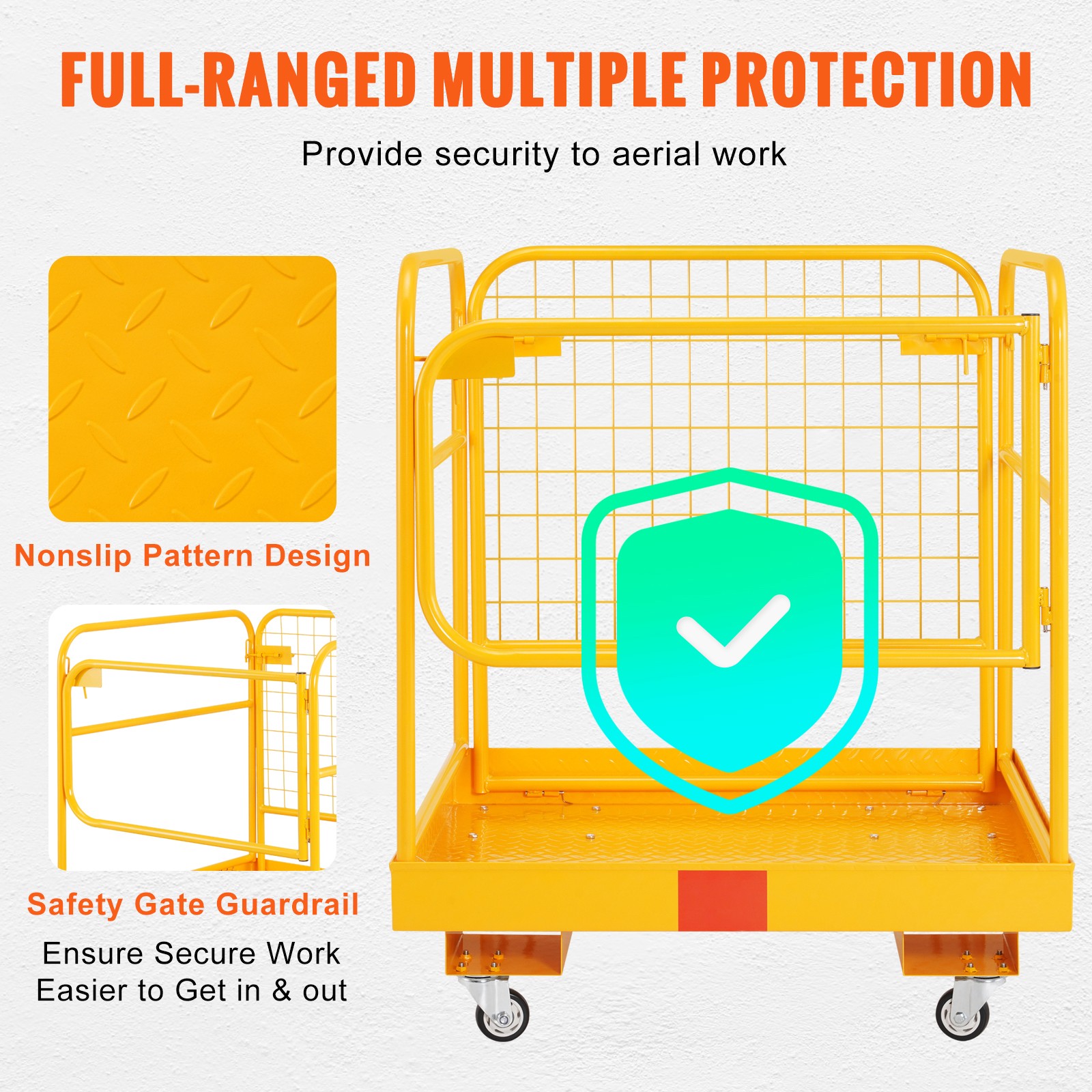 VEVOR 36″x36″ Forklift Safety Cage Work Platform 1200lbs w/Wheels for Aerial