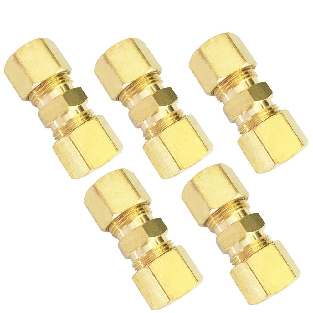 Brass Compression Tube Fitting, Union, 1/4″ OD X 1/4″ OD, 5Pcs