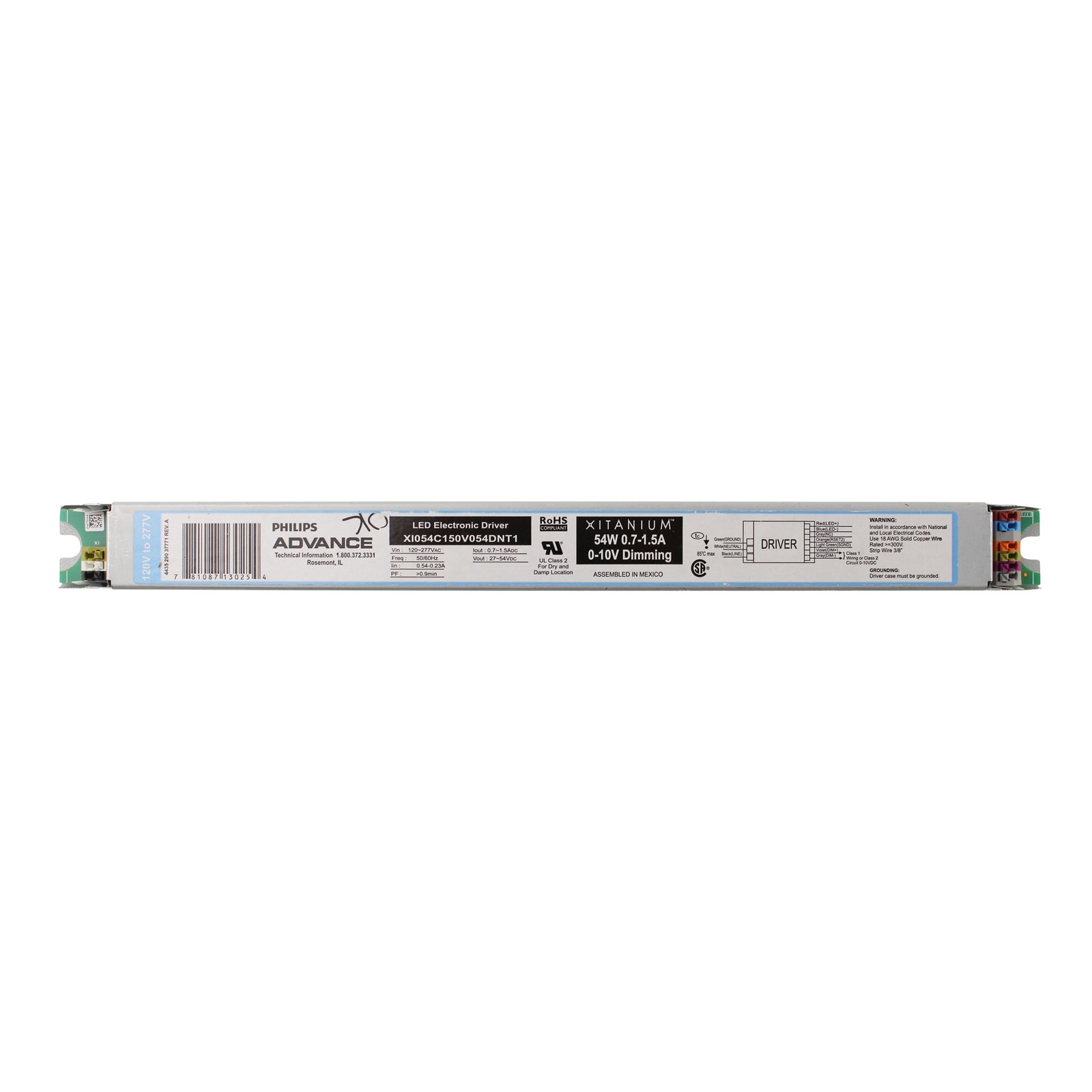 ADVANCE XI054C150V054DNT1 DIMMING LED ELECTRONIC DRIVER, 54W, 27-54V @ .7 – 1.5A