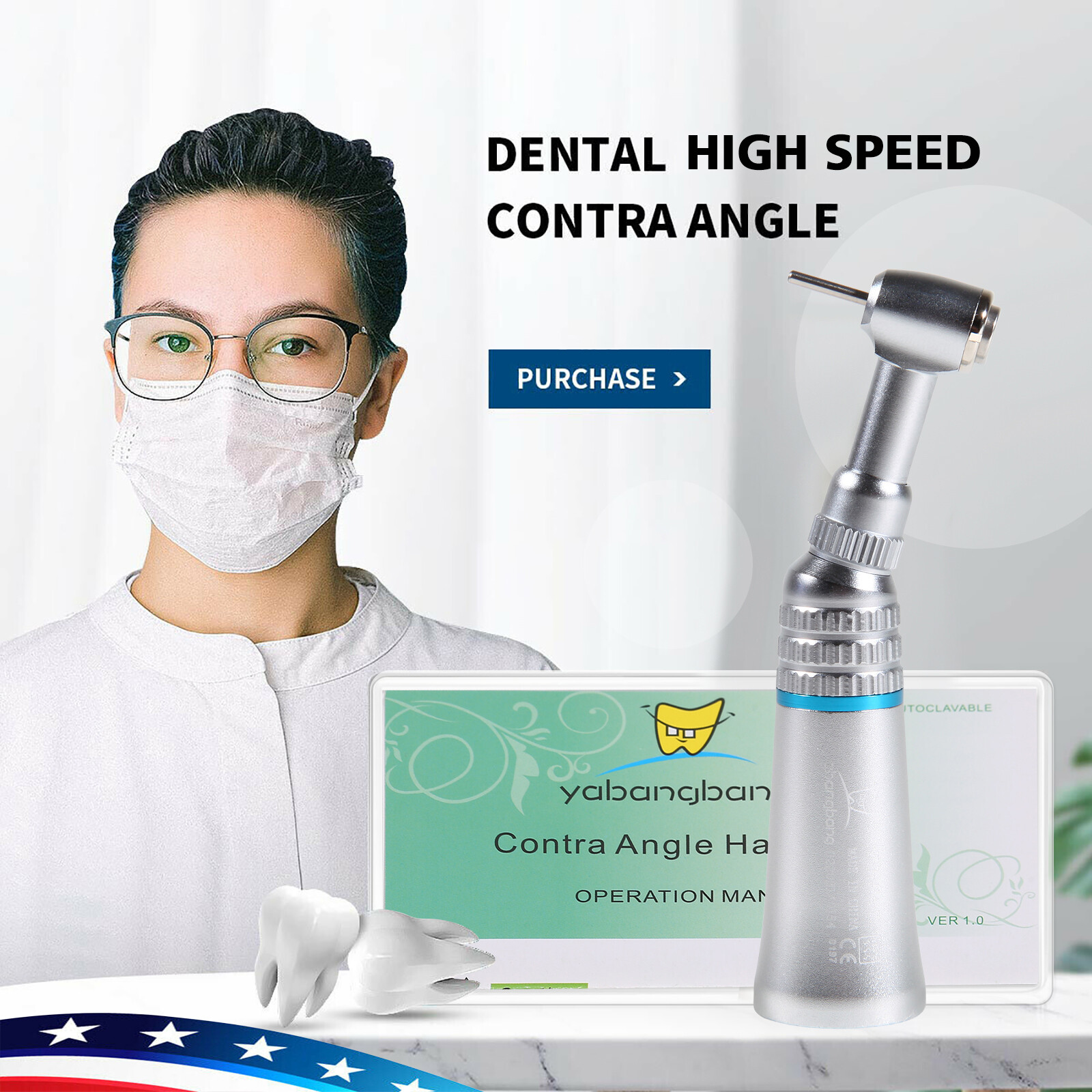 NEW Yabang Dental Slow Low Speed Handpiece Contra Angle FG 1.6MM Burs
