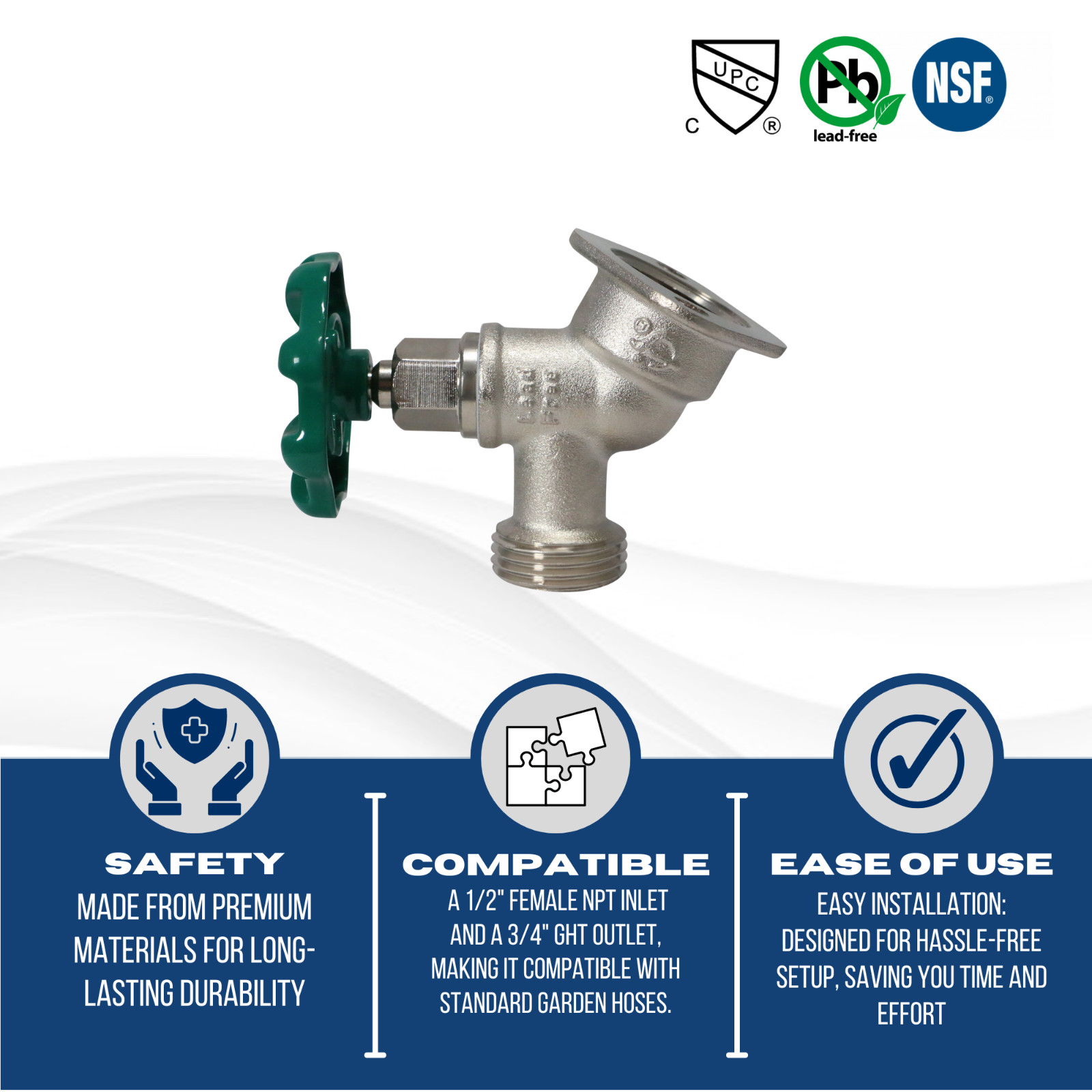 10 Pcs 1/2″ Female X 3/4 GHT Sillcock, Garden Valve, Lead Free Brass, Multi-Turn