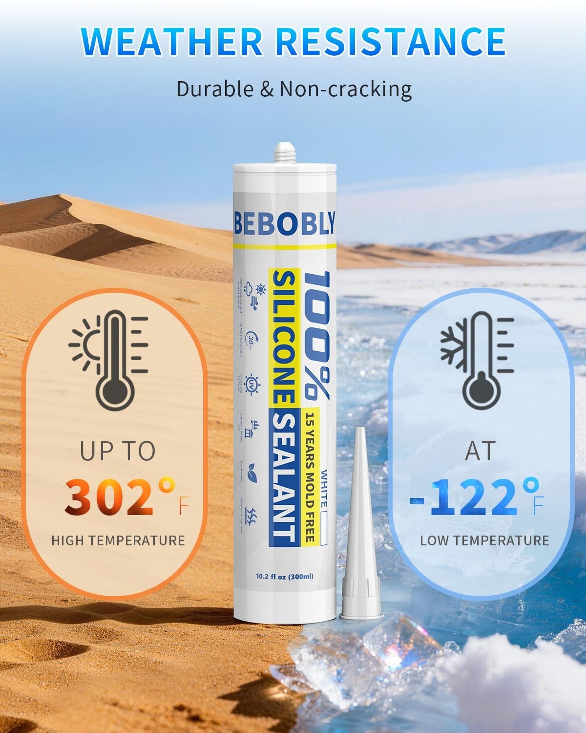 100% Waterproof White Silicone Caulk & Sealant, 4 Pack, 10.2 FL OZ – Interior/Ex