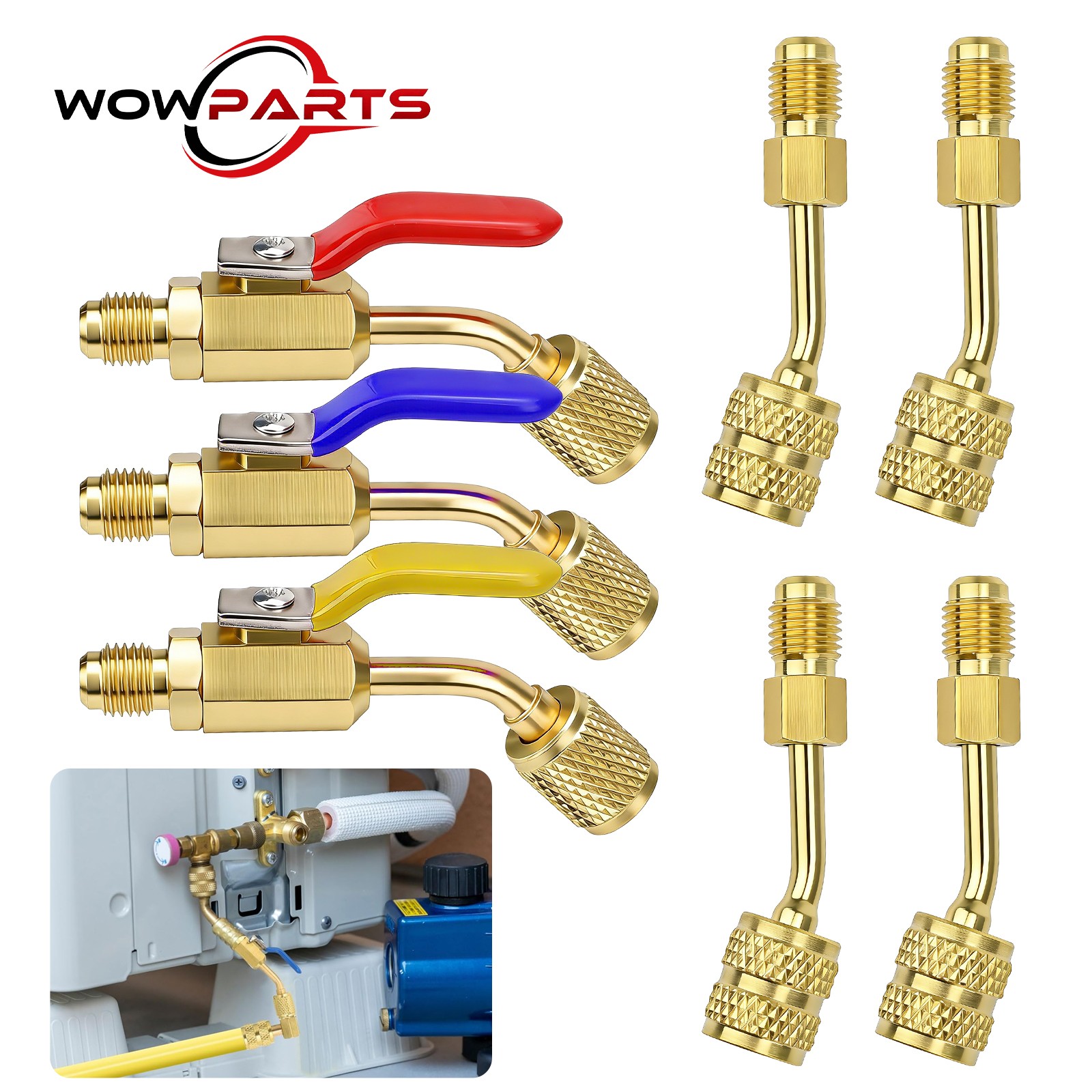 7Pcs AC Refrigerant Ball Valve Kit 1/4″ 5/16″ Adapter R410A R12 Mini Split HVAC