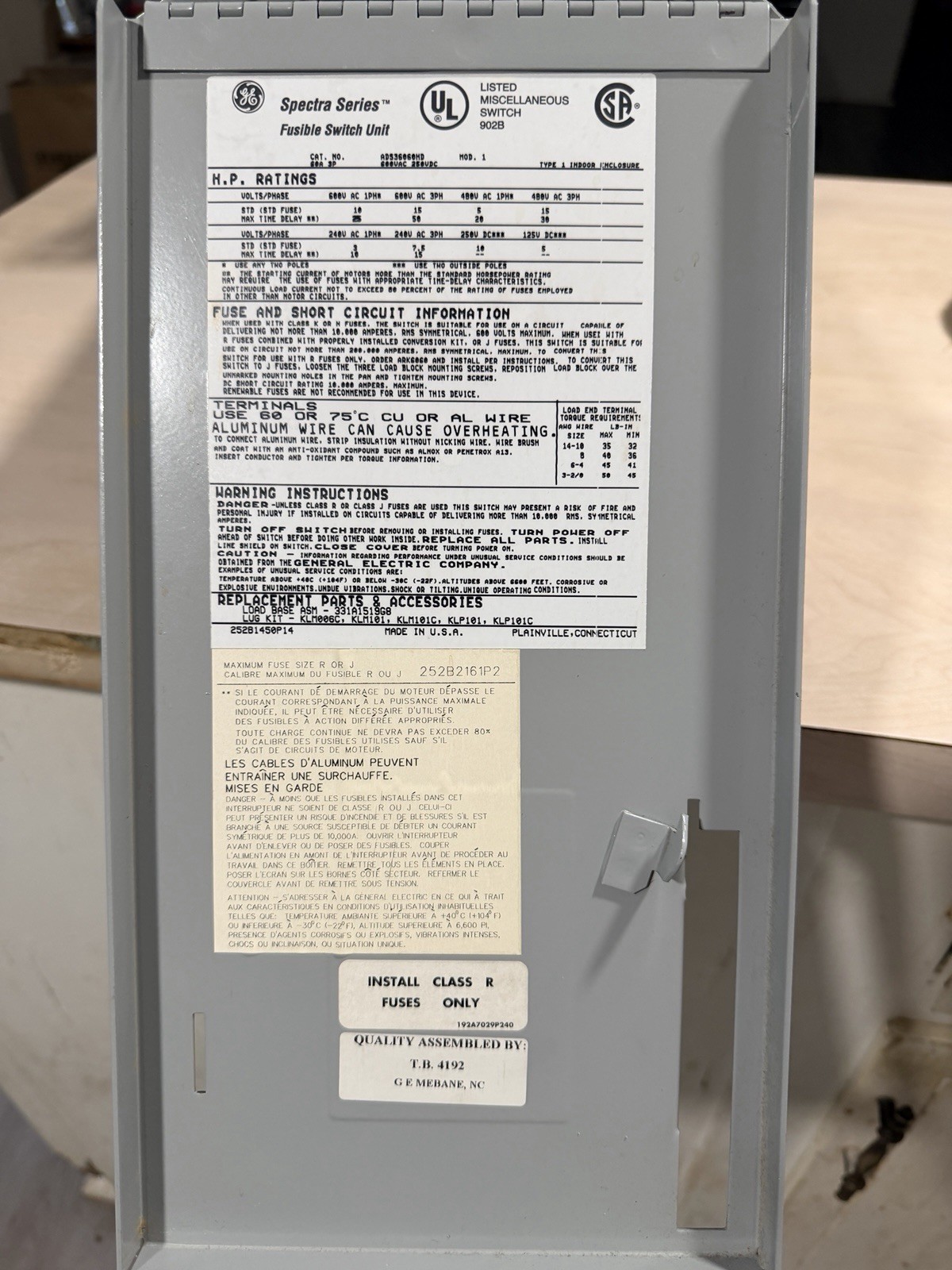 GE Spectra ADS36600HD 60A Fusible Load Break Switch 3 Pole 600V USED WORKING