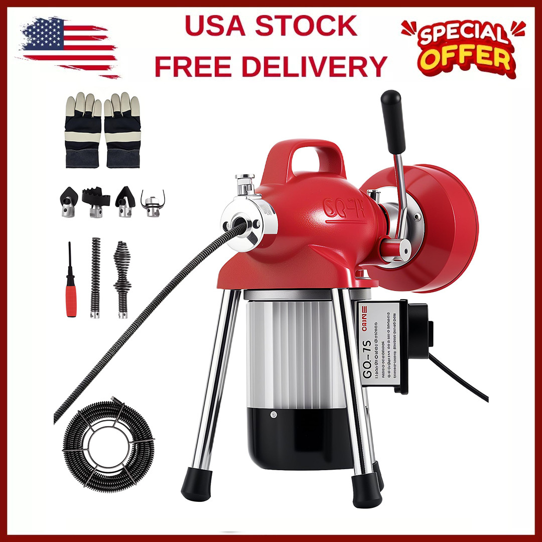 Auto-Feed Drain Auger Sewer Snake,Drain Cleaner Machine for 3/4″-4″ Pipes,Cables