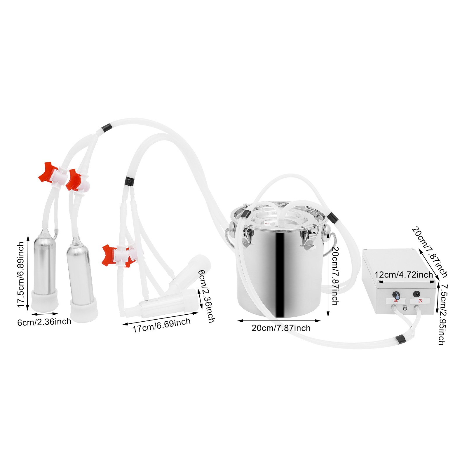 2in1 Pulsation Cow Milking Machine Milking Machine w/Stainless Steel Bucket 5LUS