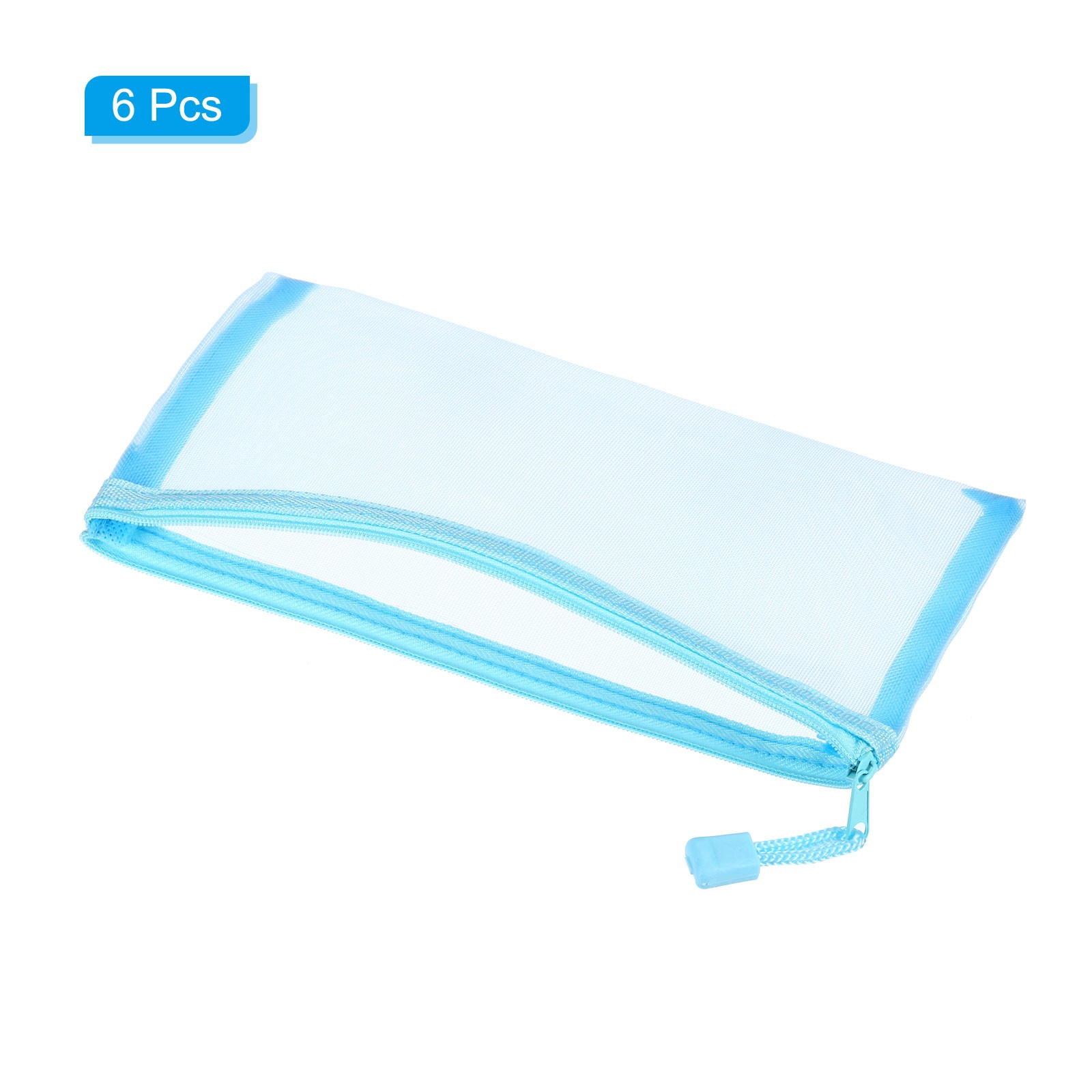 6Pcs Mesh Zipper Bags, B6 Travel Cases Nylon Makeup Pouches, Sky Blue