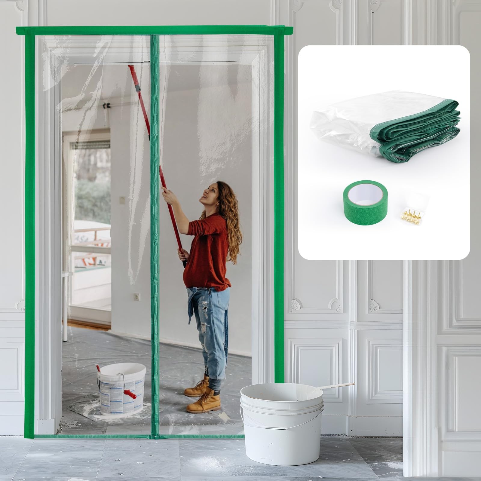 Dust Barrier – Plastic Zipper Door Protection 4′ x 7.5′, ‎TRANSPARENT