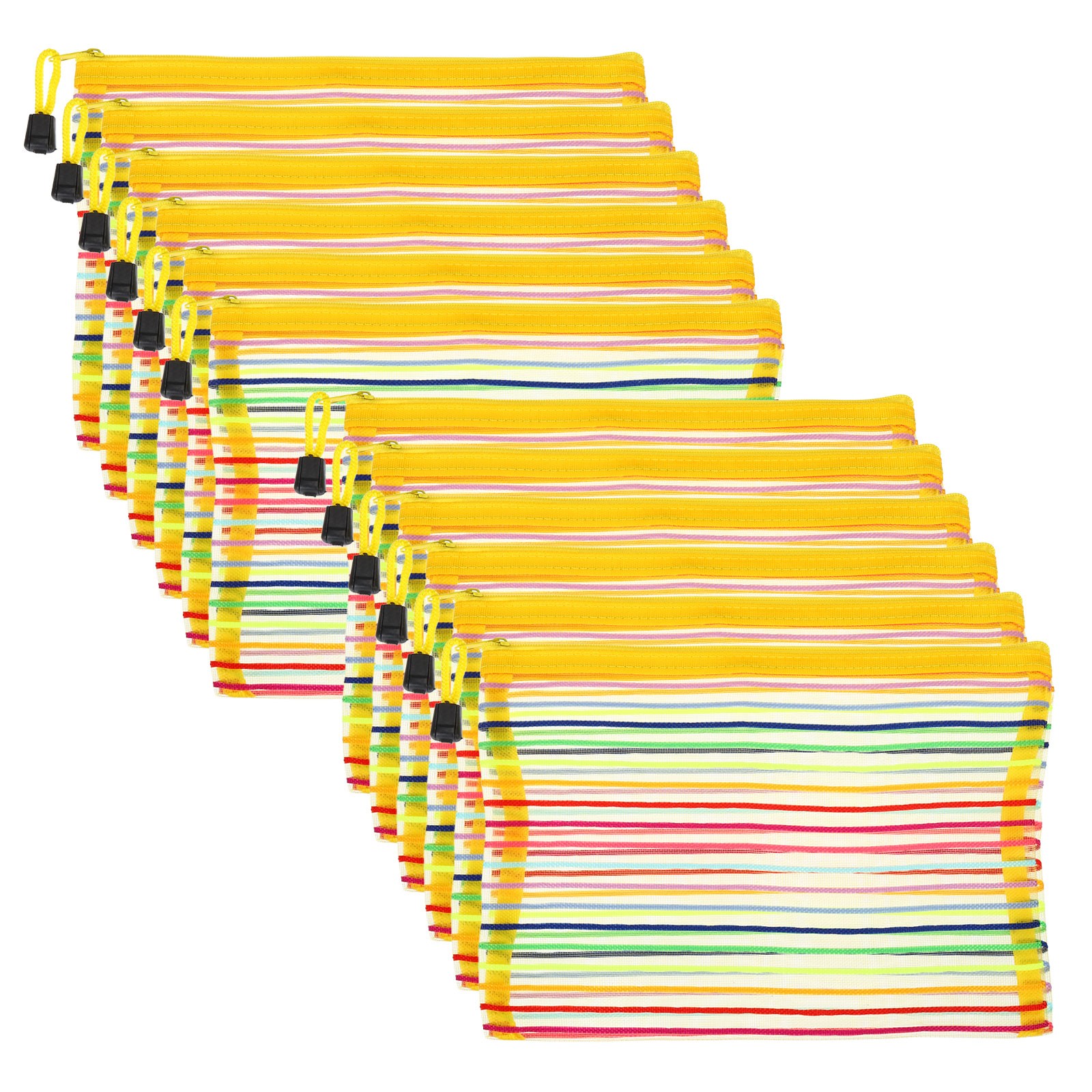 12Pcs Mesh Zipper Pouch, A5 Document Makeup Zipper Bag Travel Pouch, Yellow