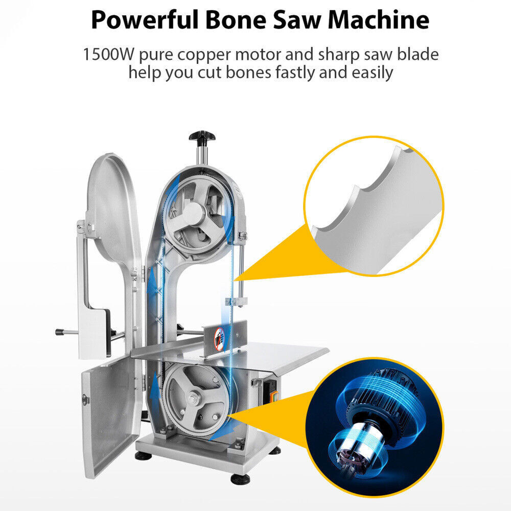 1500W Electric Bone Saw Machine 2.6HP Frozen Meat Cutter 110V Commercial Bandsaw
