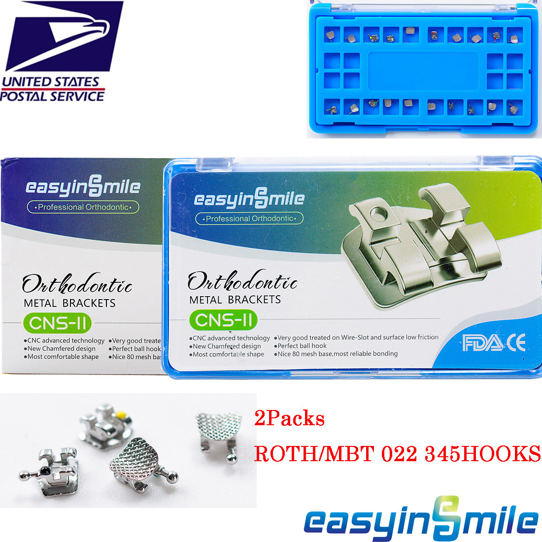 2Packs Dental Orthodontic Metal Brackets Braces Mini Roth/MBT 022 Hooks 345 USA