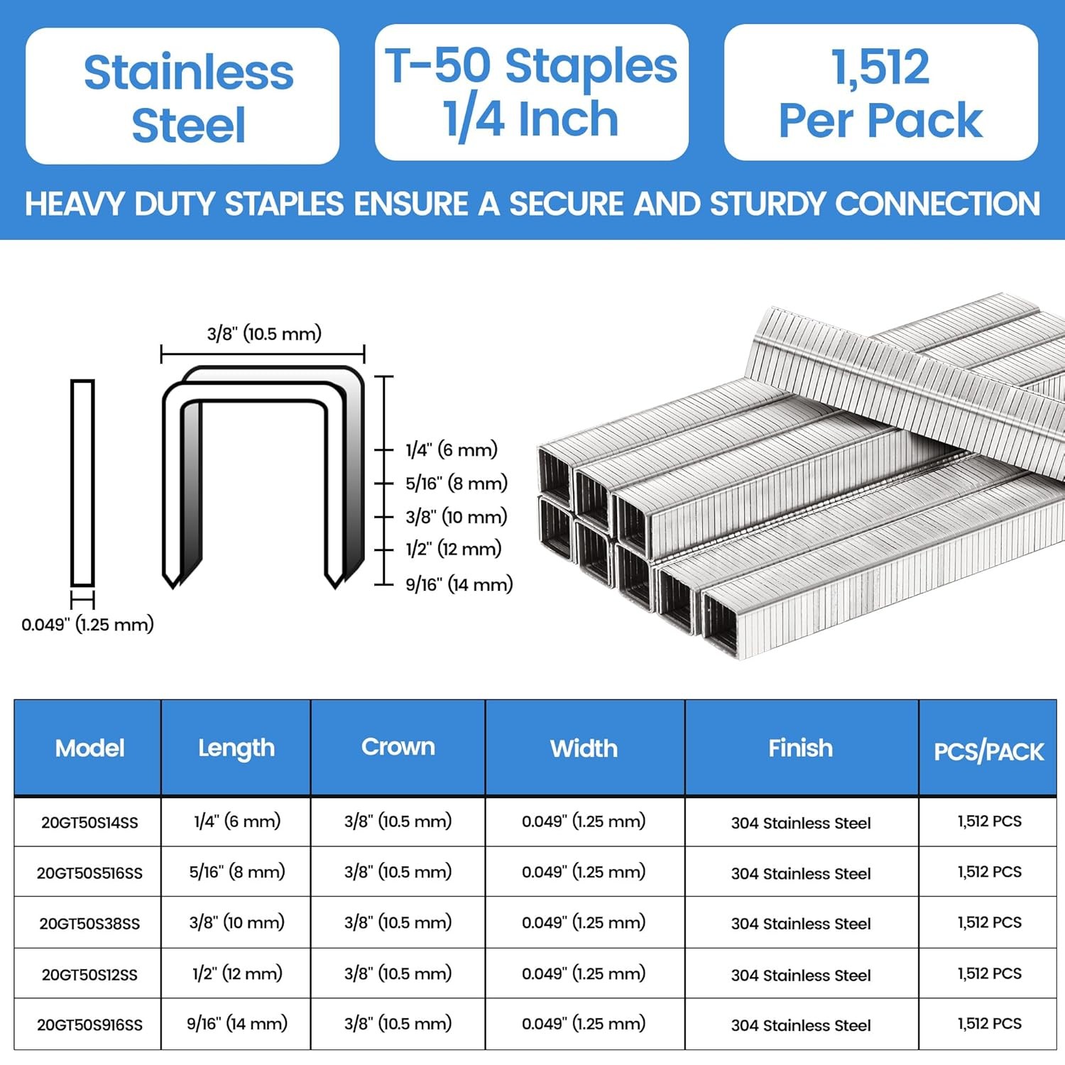 meite T50 Staples 20 Gauge 3/8″ Crown Stainless Heavy Duty Upholstery Staples