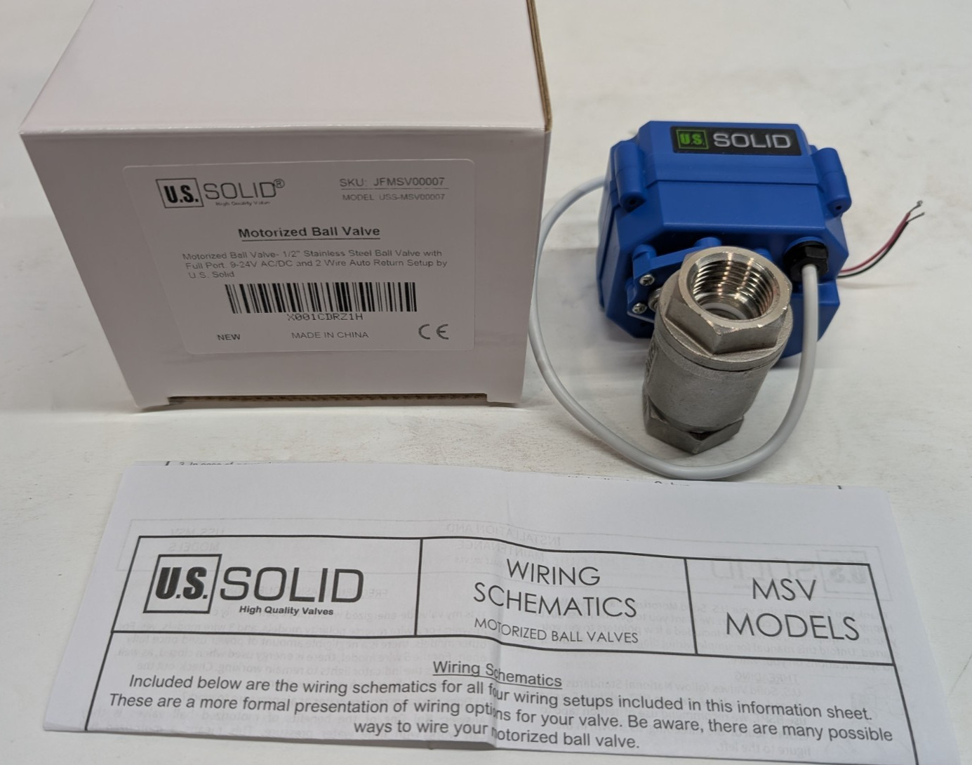 U.S. Solid Motorized Ball Valve 1/2in Full Port 9-24V AC/DC Auto Return SS
